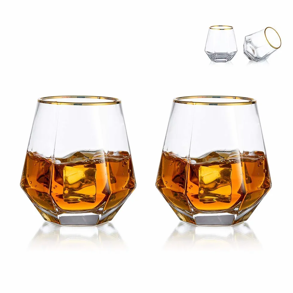 Zestaw 2 diamentowych szklanek do whisky 300 ml nowoczesne wyroby szklane
