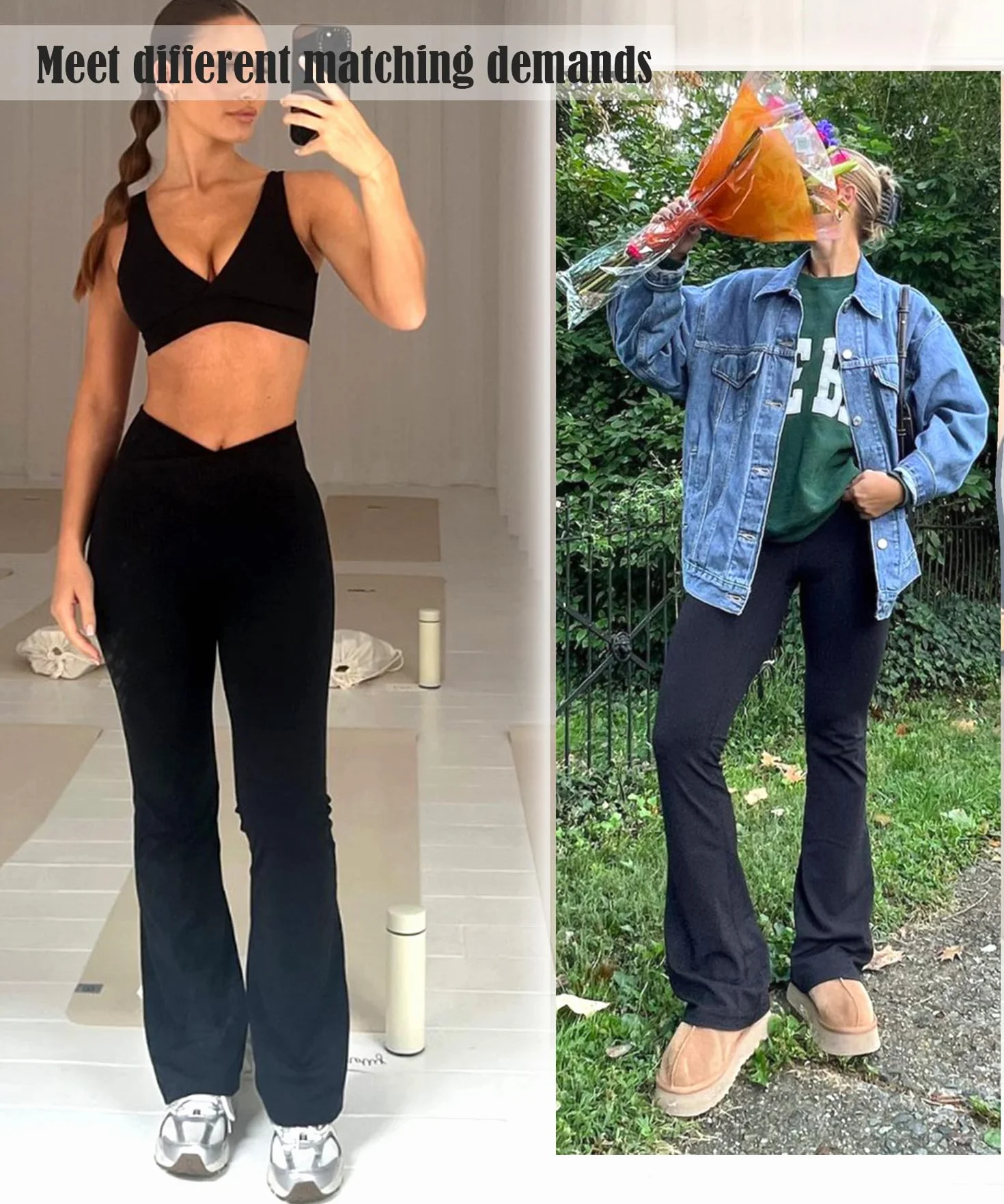 Navneet Damskie spodnie do jogi, długie spodnie do jogi, szerokie nogawki, spodnie rekreacyjne, wysoka talia, spodnie jazzowe, taniec flared legginsy