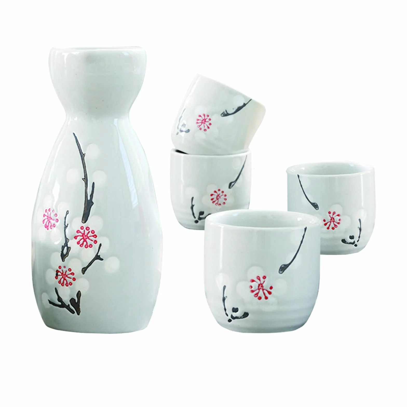 Zestaw do sake, 5-częściowy, ręcznie malowany, japoński, kwiat wiśni, kubki do sake, ciepły winogronowy rondel, tradycyjne filiżanki, kieliszki do wina, zestaw do ręcznego malowania, prezent