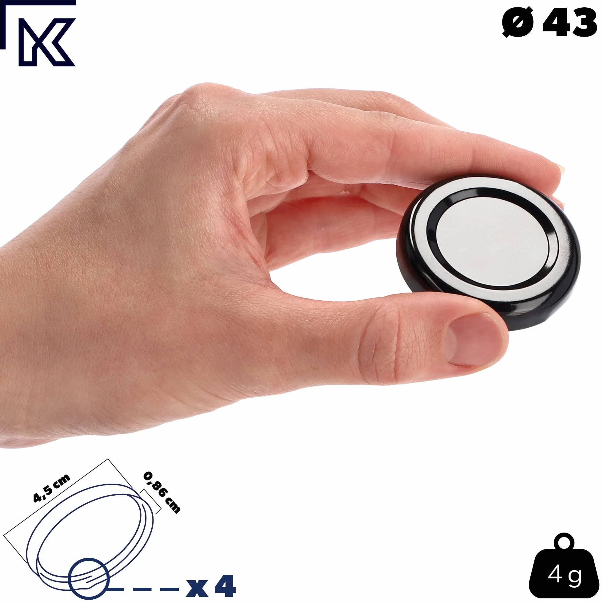 KADAX Zestaw 10 szt. Wieczka twist - off metalowe fi43 mm 40 ml czarne, szczelne zamknięcie z 4 zaczepami, odporne na korozję, do słoików i butelek na przetwory