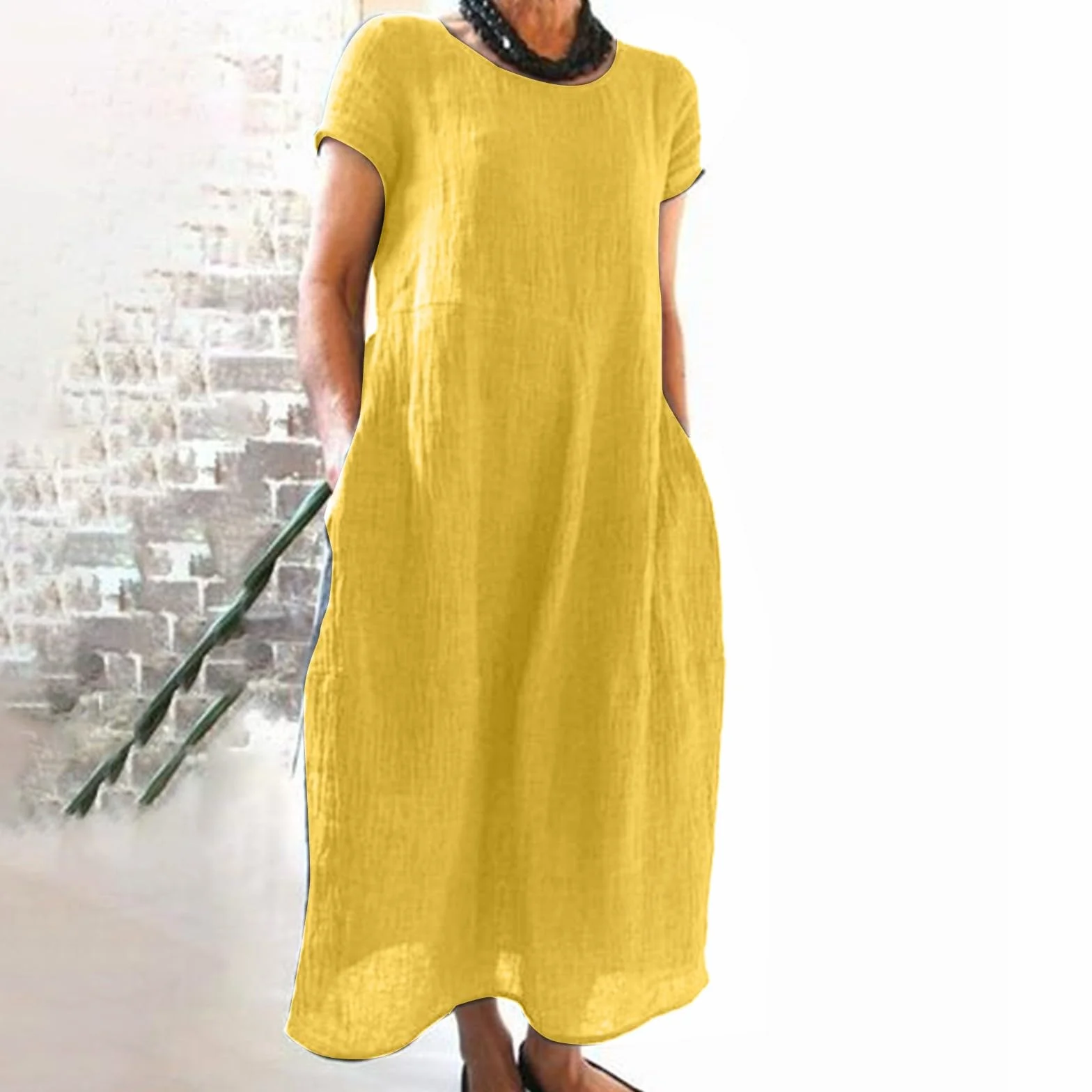Letnia Sukienka Damska 2026, Wygodna, Luźna, Gładka, Krótkim Rękawem, Bawełniana, Długa, Casual Oversize Fashion Dress