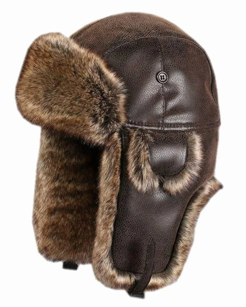 Insun Unisex czapka zimowa czapka lotnicza czapka traperska ze sztucznej skóry czapka futrzana męska czapka rosyjska