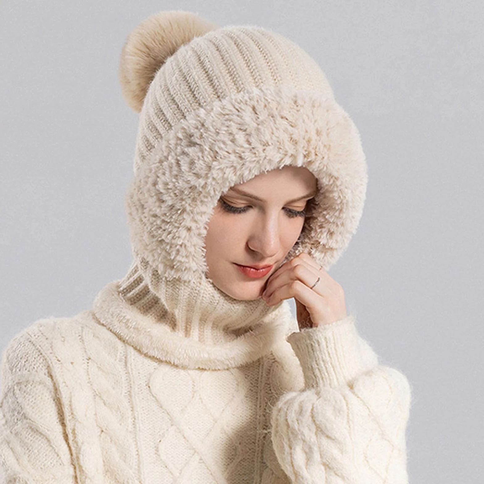 GWAWG Zimowa czapka z szalikiem zestaw, 2 w 1 gruba podszewka z polaru miękka dzianinowa czapka z okrągłym dekoltem dla kobiet mężczyzn narciarstwo codzienne sporty na świeżym powietrzu