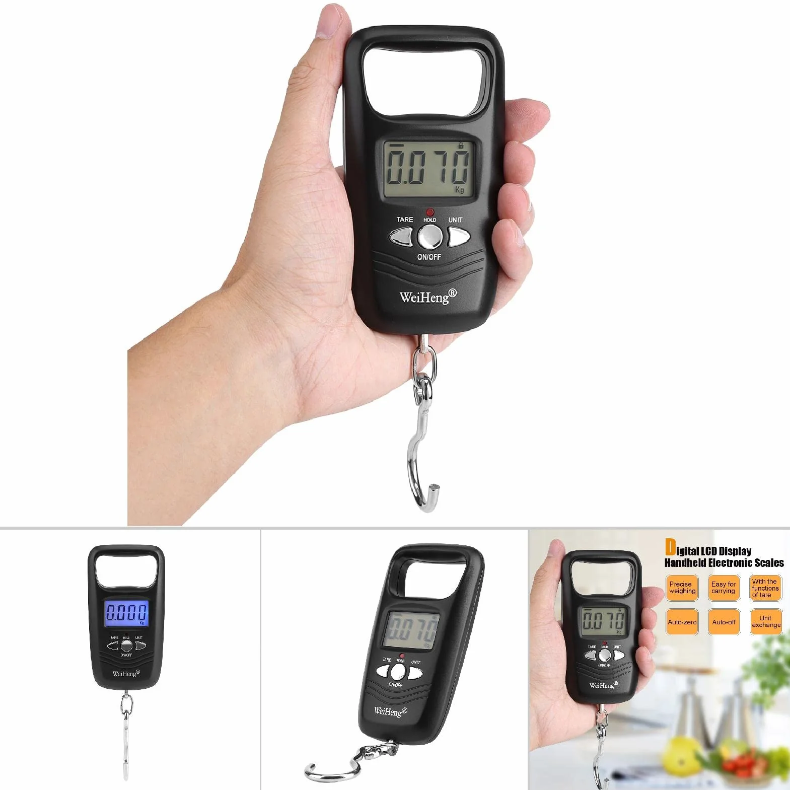 Waga bagażowa, 50 kg, cyfrowa waga wisząca, LCD, elektroniczna waga kieszonkowa z podświetleniem, do podróży, rodzinnych zakupów, wędkowania i innych aktywności na świeżym powietrzu (czarna)