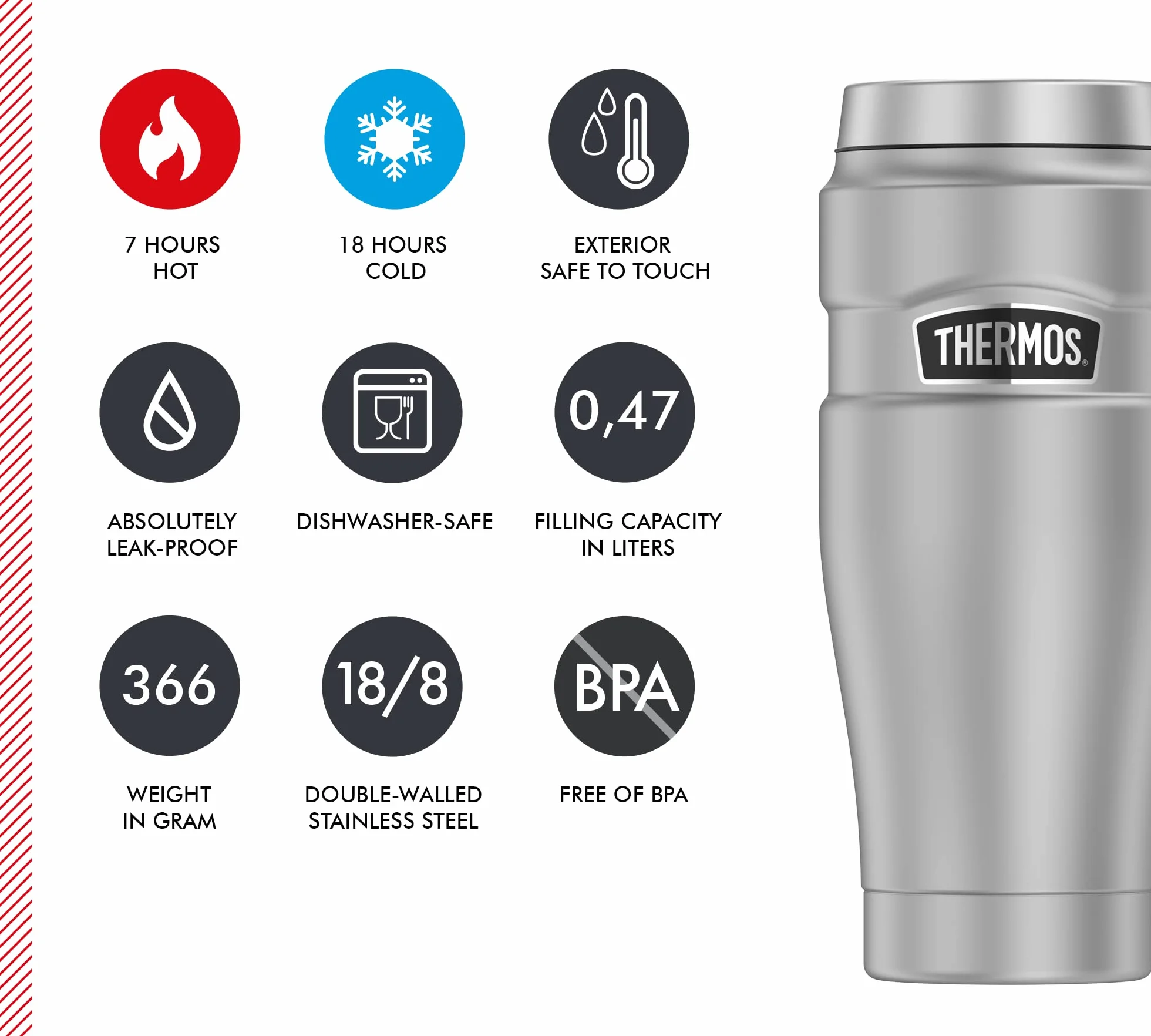Thermos Stainless King Mug Kubek Termiczny Srebrny 470 ml