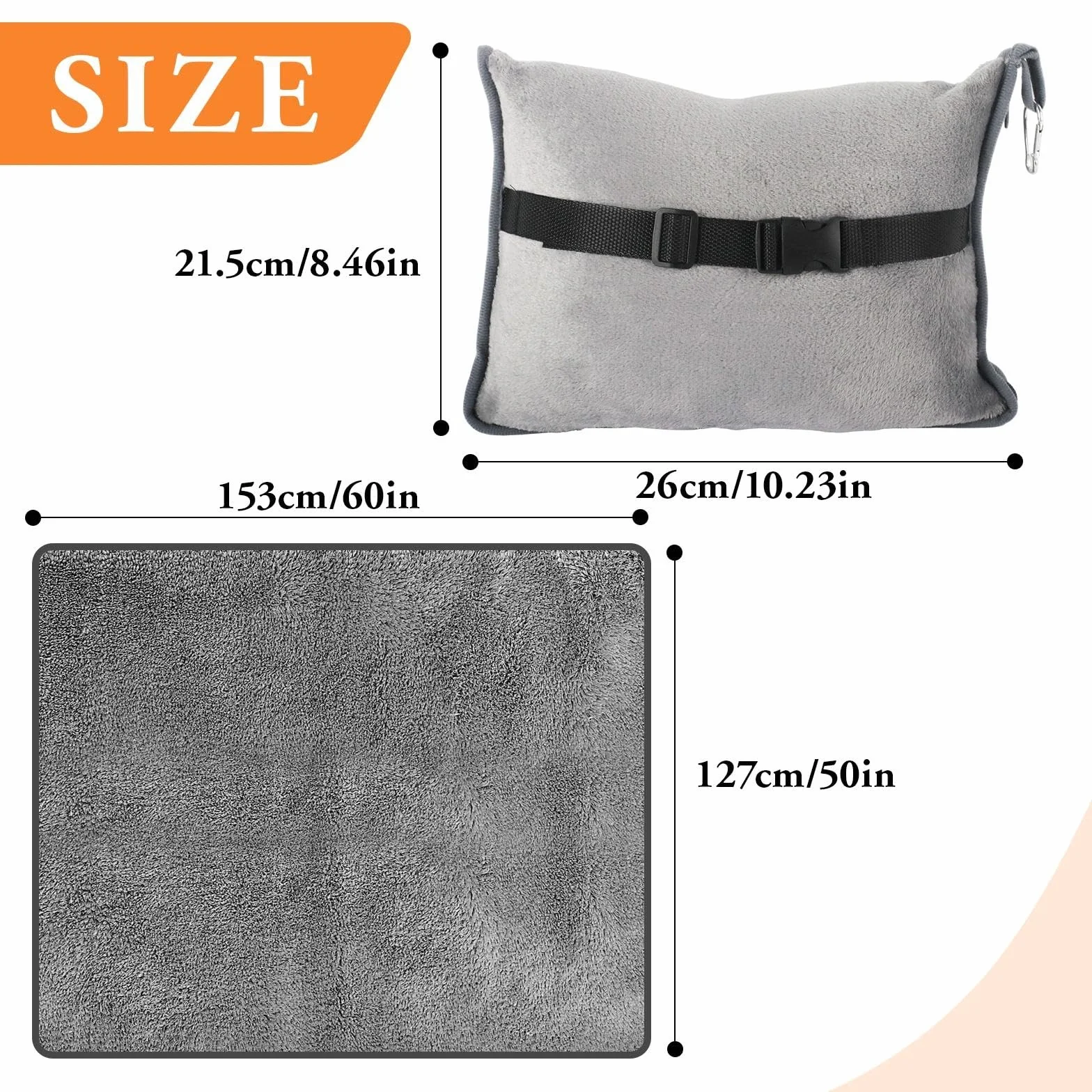 Koc podróżny samolot kempingowy ultralekki ciepły poduszka koc 2 w 1 koc na lot przenośny na wakacje biuro dom i podróże służbowe 127 x 152 cm szary
