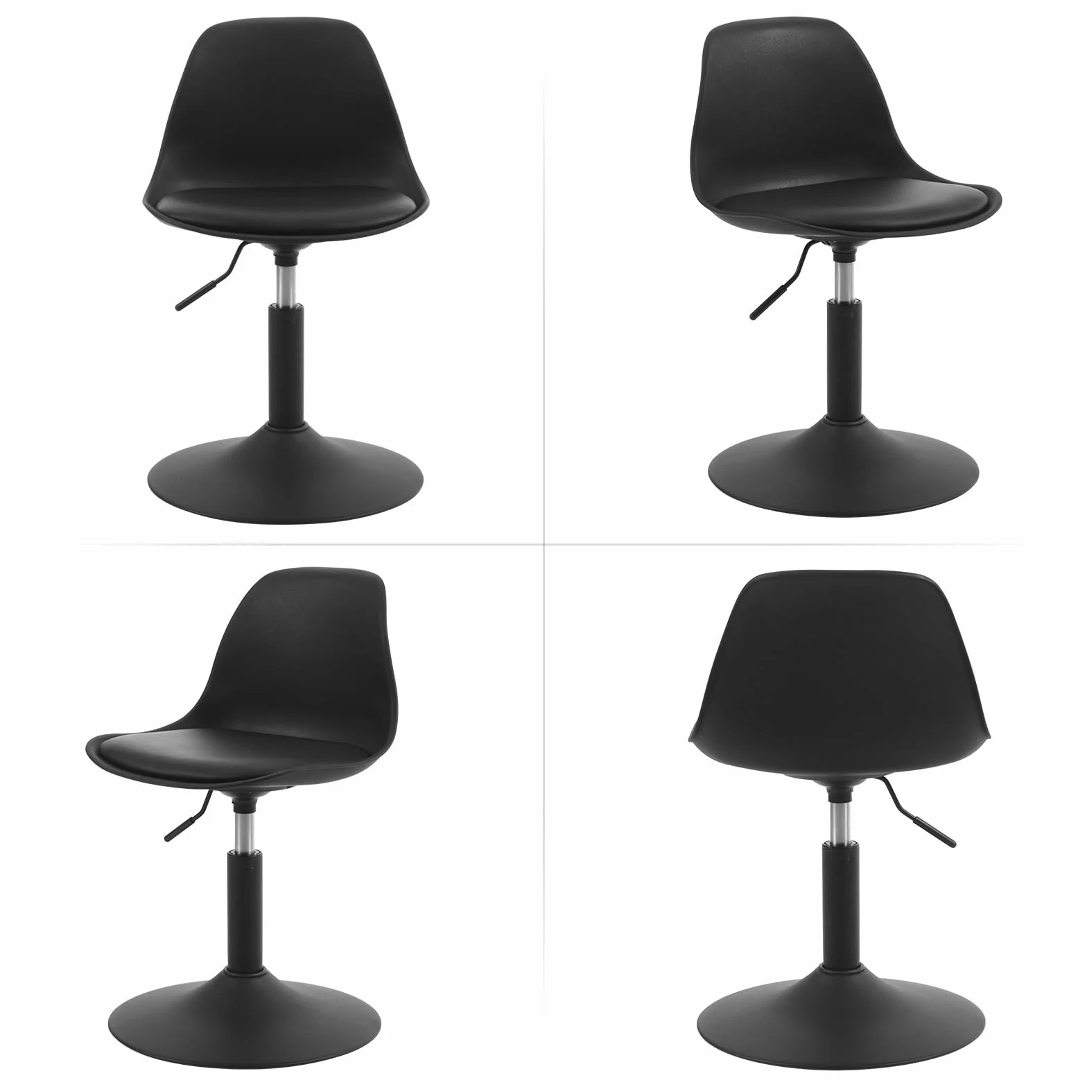 WOLTU stołek barowy z regulacją wysokości, obrotowy 360°, PP+PU, czarny, 39,5-50,5cm