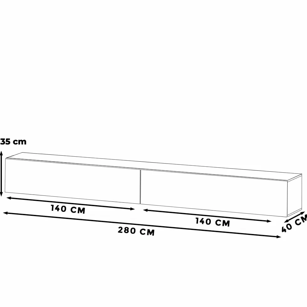 Szafka Rtv Wisząca 280cm Loft Pojemna Pod Telewizor Salon Szary Dąb Wotan