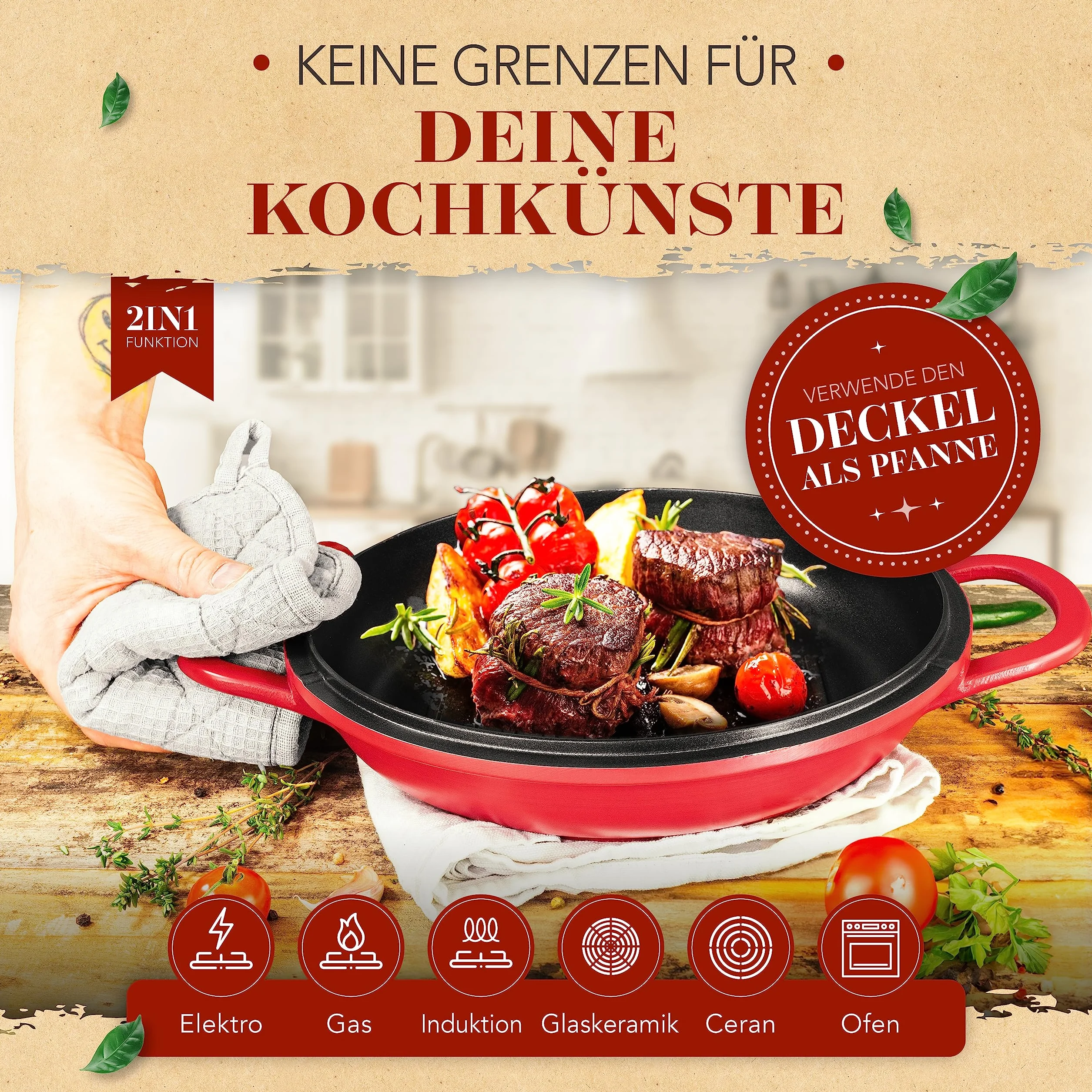 KRUSTENZAUBER 24 cm odlew aluminiowy naczynie do pieczenia z pokrywką szklaną 4 l garnek do duszenia patelnia indukcyjna