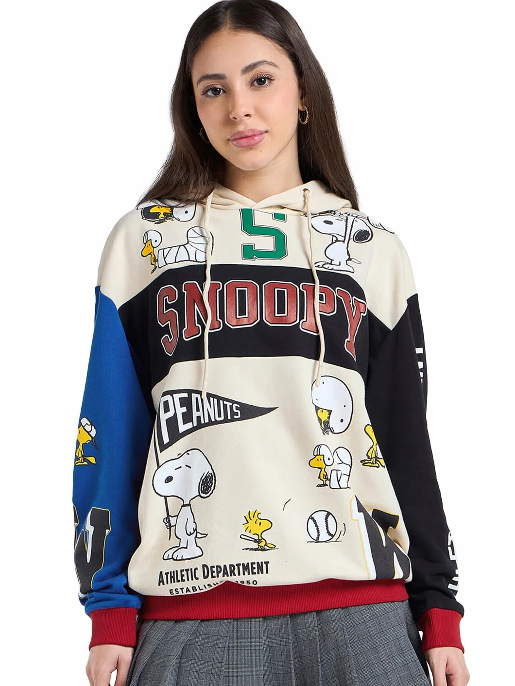Bewakoof Peanuts Merchandise Snoopy bluza damska z nadrukiem graficznym, oversize, z długim rękawem, mieszanka bawełny