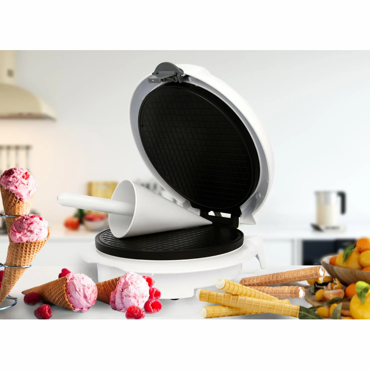 Adler Gofrownica 1500 W nieprzywierająca regulacja temperatury wafel stożek do lodów formy rurowe