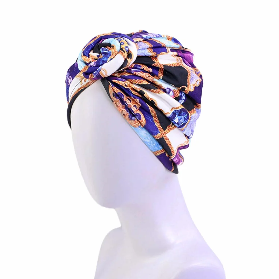Afrykański turban damski, afrykański wzór, kwiaty, nakrycie głowy, chusta na głowę, czapka z daszkiem, czapka do spania, fioletowa, liliowy, 70