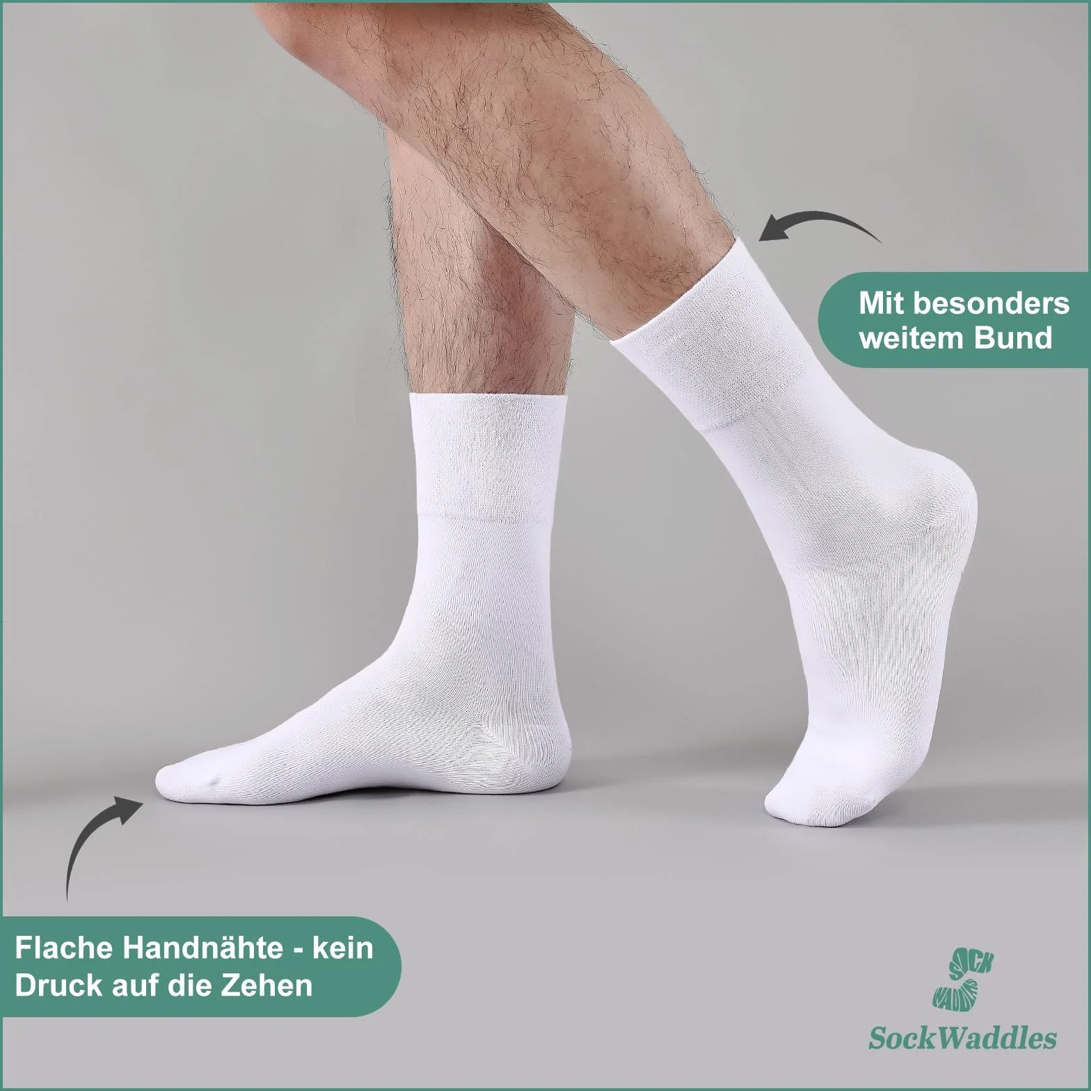 SockWaddles Skarpety Dla Diabetyków (6 Par) Bez Ściągacza I Bez Szwów 97% Bawełna Skarpety Bez Ściągacza Z Komfortowym Ściągaczem Dla Kobiet I Mężczyzn, Czarny Biały I Szary, Rozmiar 35-50