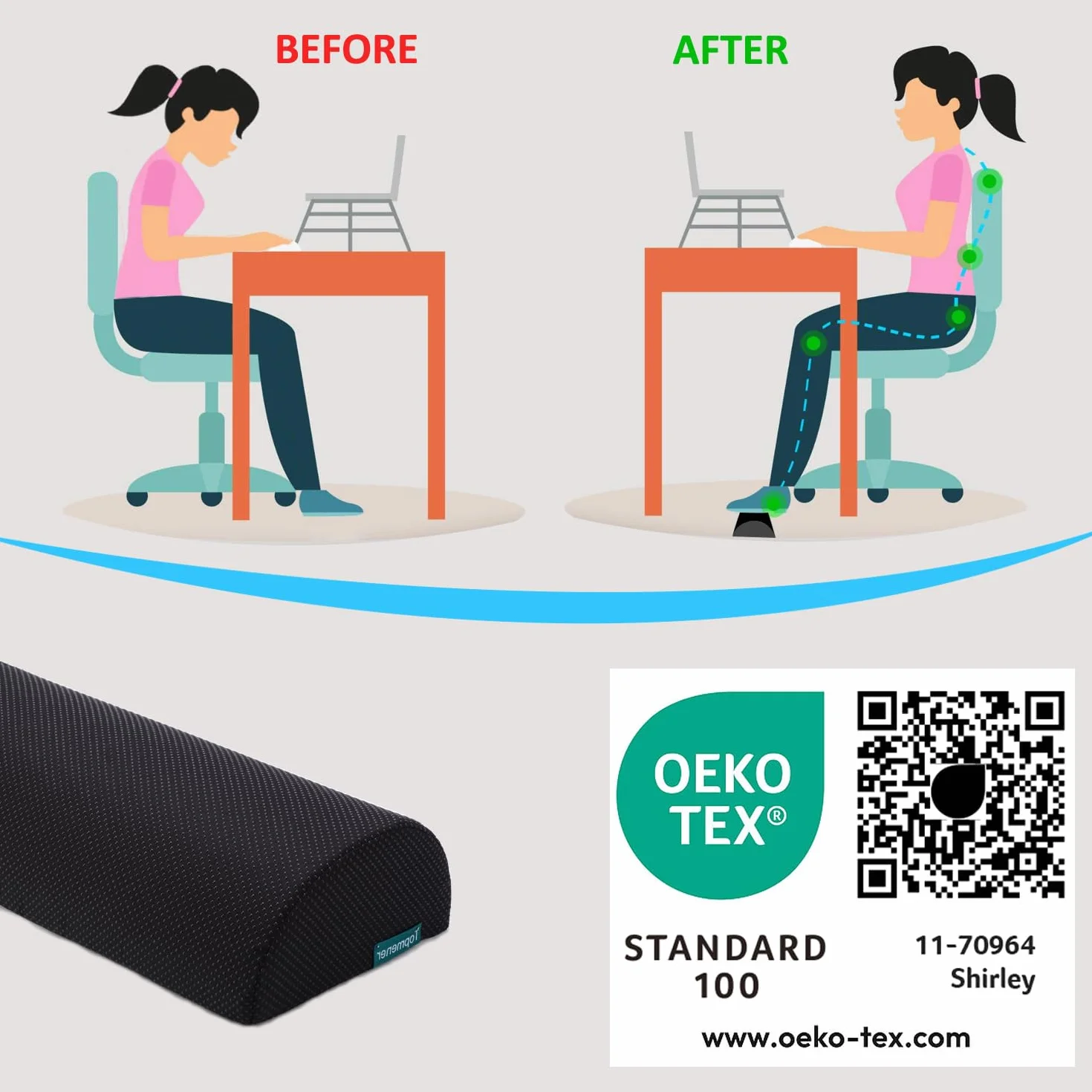 Ergonomiczna poduszka pod podnóżek do masażu biurkowy z uchwytem, pralna
