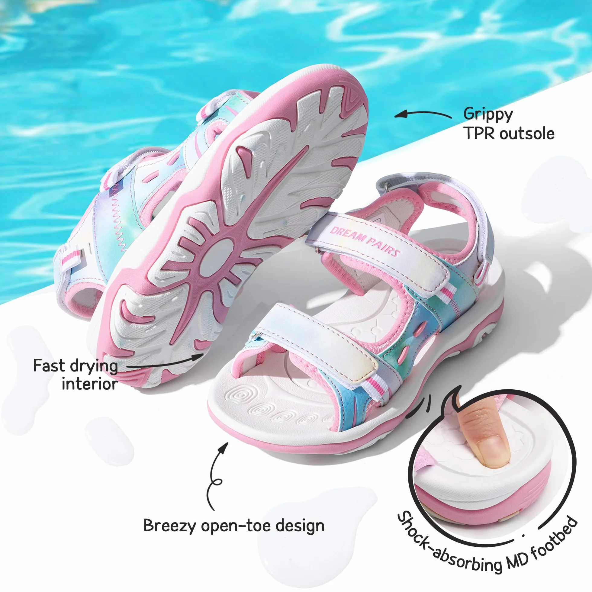 DREAM PAIRS Sandały dla chłopców i dziewczynek, na lato, buty sportowe, modne buty sportowe, otwarte sandały sportowe