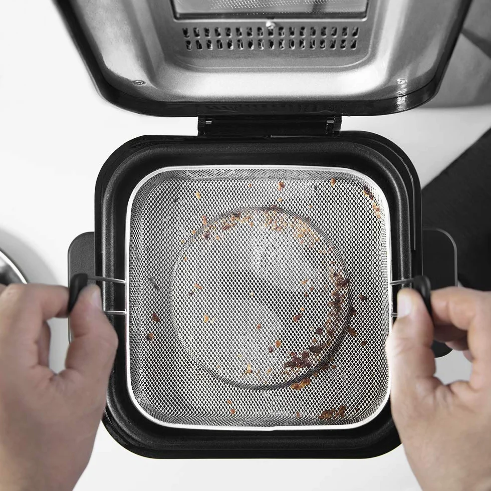 Cecotec Elektryczna frytkownica CleanFry Infinity 1500 1,5 litra pojemność frytkownicy olejowej, moc 900 W, filtr OilCleaner, nieprzywierająca wiadro, pokrywa z filtrem i okienkiem sterującym