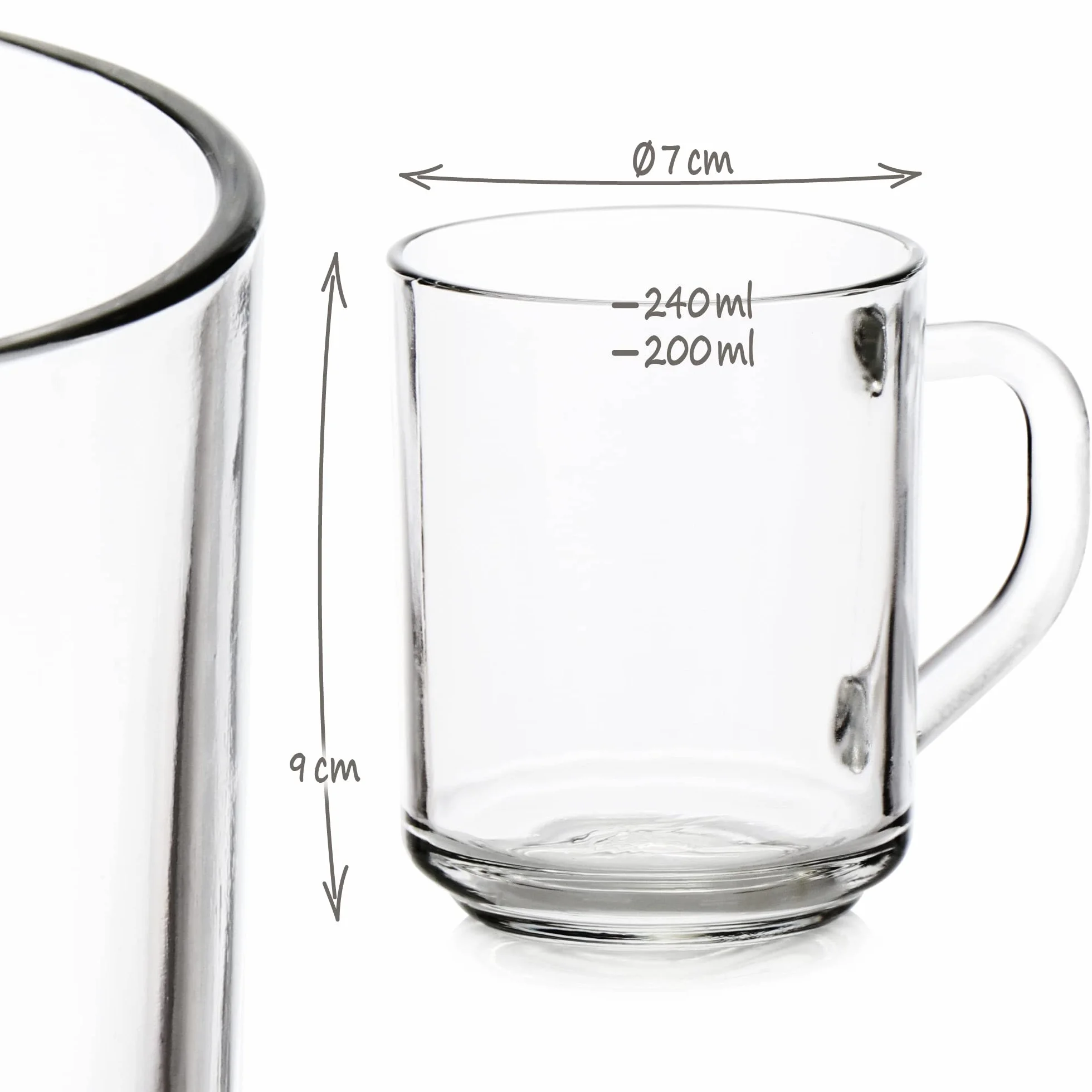 COM-FOUR 6 szklanki do picia 240 ml z uchwytem