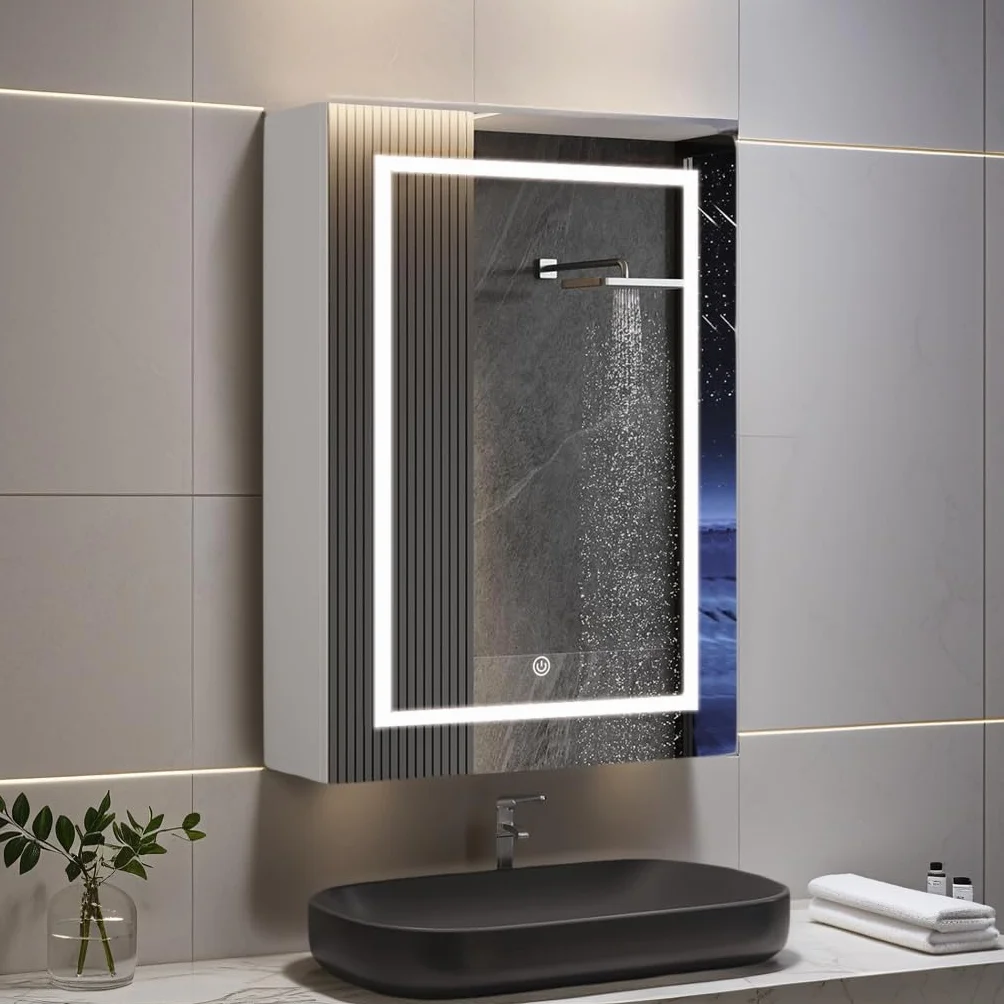 Szafka łazienkowa z lustrem LED podwójna 50x15x70 cm biała