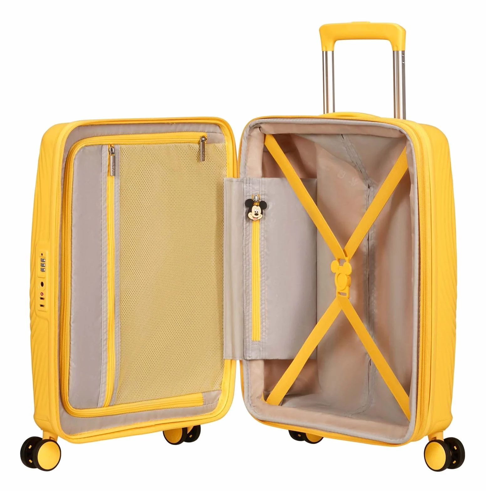 American Tourister Mickey Magic - walizka podreczna 55 x 40 x 20/23 cm - wózek kabinowy z twarda skorupa dla Ryanair, easyJet & Most Airlines, 37/44 L, Zólty (Mickey Flower Yellow)