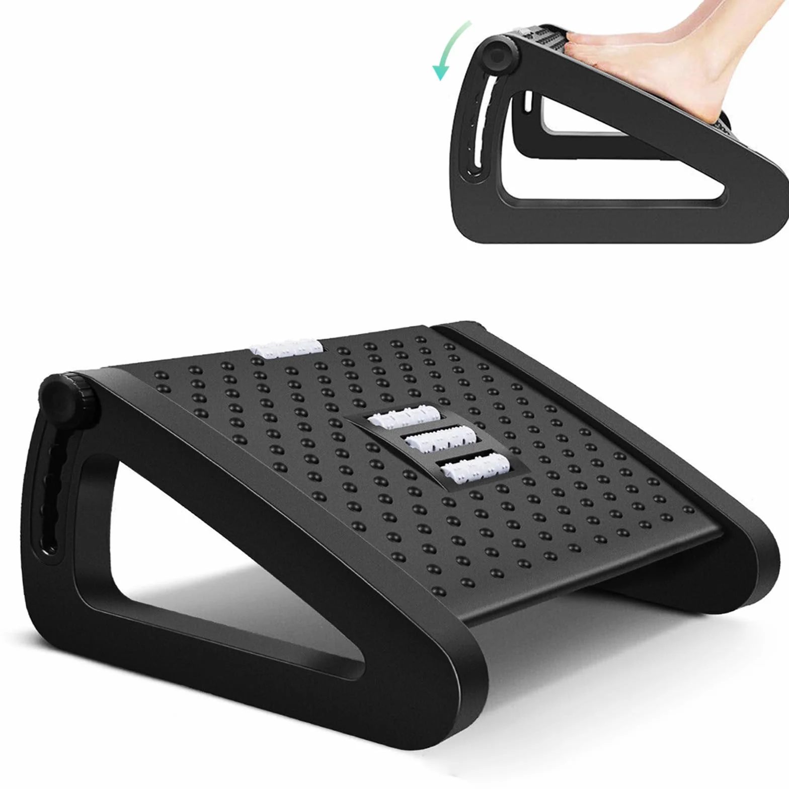 Ergonomiczny podnóżek, 6 podnóżków z regulacją wysokości, antypoślizgowy podnóżek pod biurkiem z funkcją masażu, do domu, biura i podróży