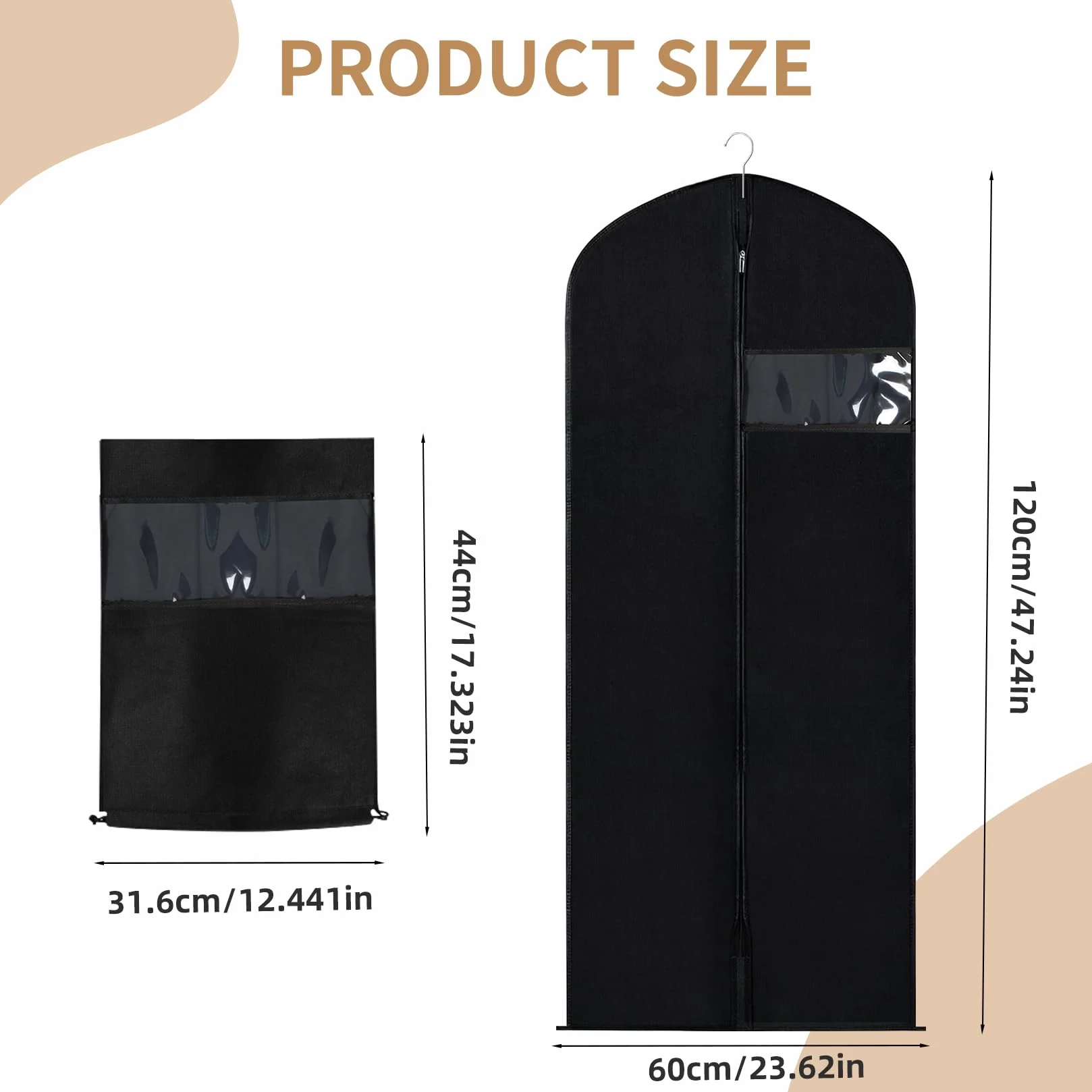 Torby na ubrania 58x119 cm pyłoszczelne z zamkiem błyskawicznym odporne na mole