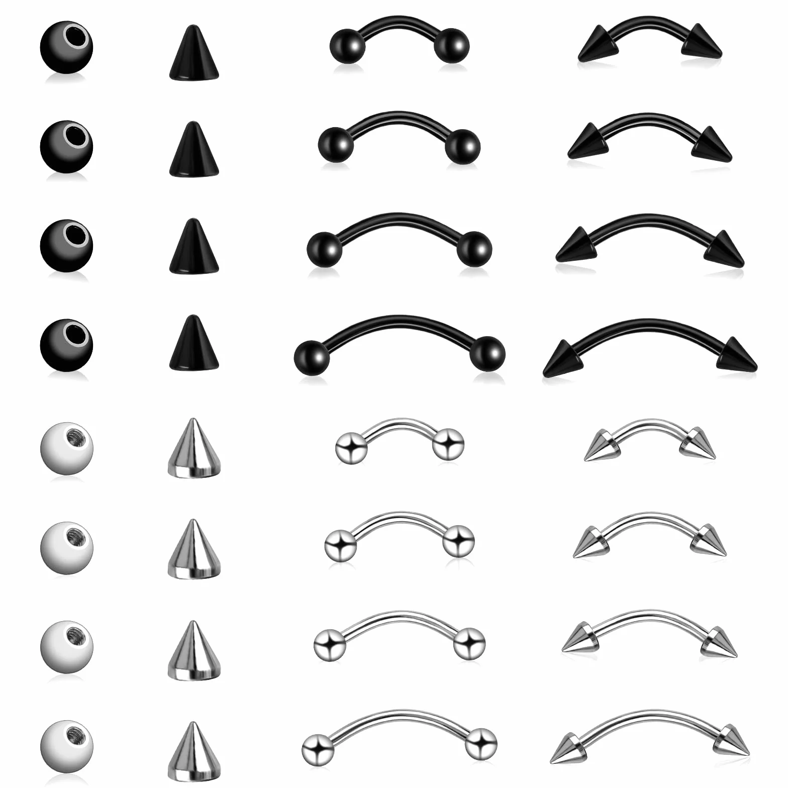 16 szt. kolczyków do brwi, biżuteria ze stali nierdzewnej, pierścienie do brwi, 16G, zakrzywiona sztanga, pionowa, labret, biżuteria, kolczyki do przekłuwania uszu dla kobiet mężczyzn (stal