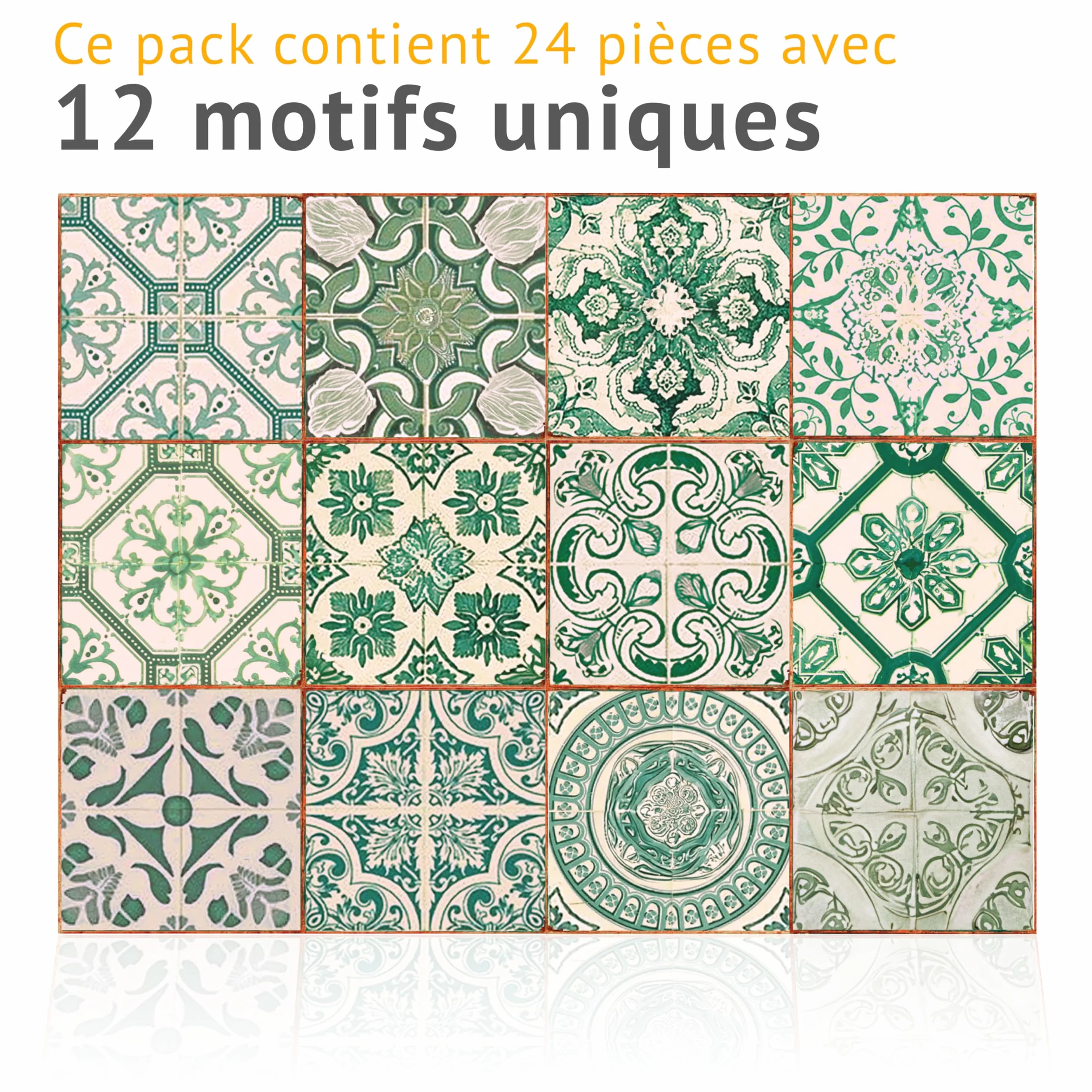 WALPLUS 24 szt. Samoprzylepne Naklejki Kuchenne 15x15cm Wodoodporna Płytka Klej Ścienny Łazienka Łatwe do przyklejenia i Zdejmowania Naklejki Ścienne Naklejki Kuchenne Płytki Vintage Zielone