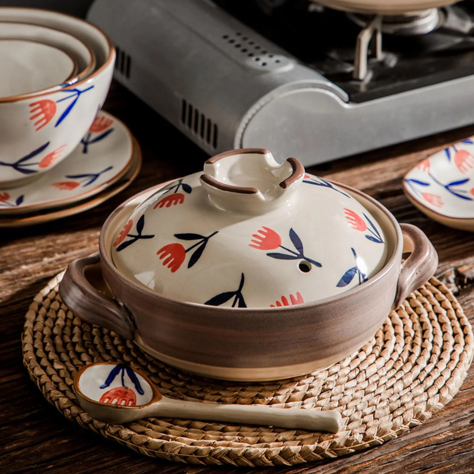 Donabe Japoński garnek ceramiczny z pokrywką gliniany do ryżu i zupy