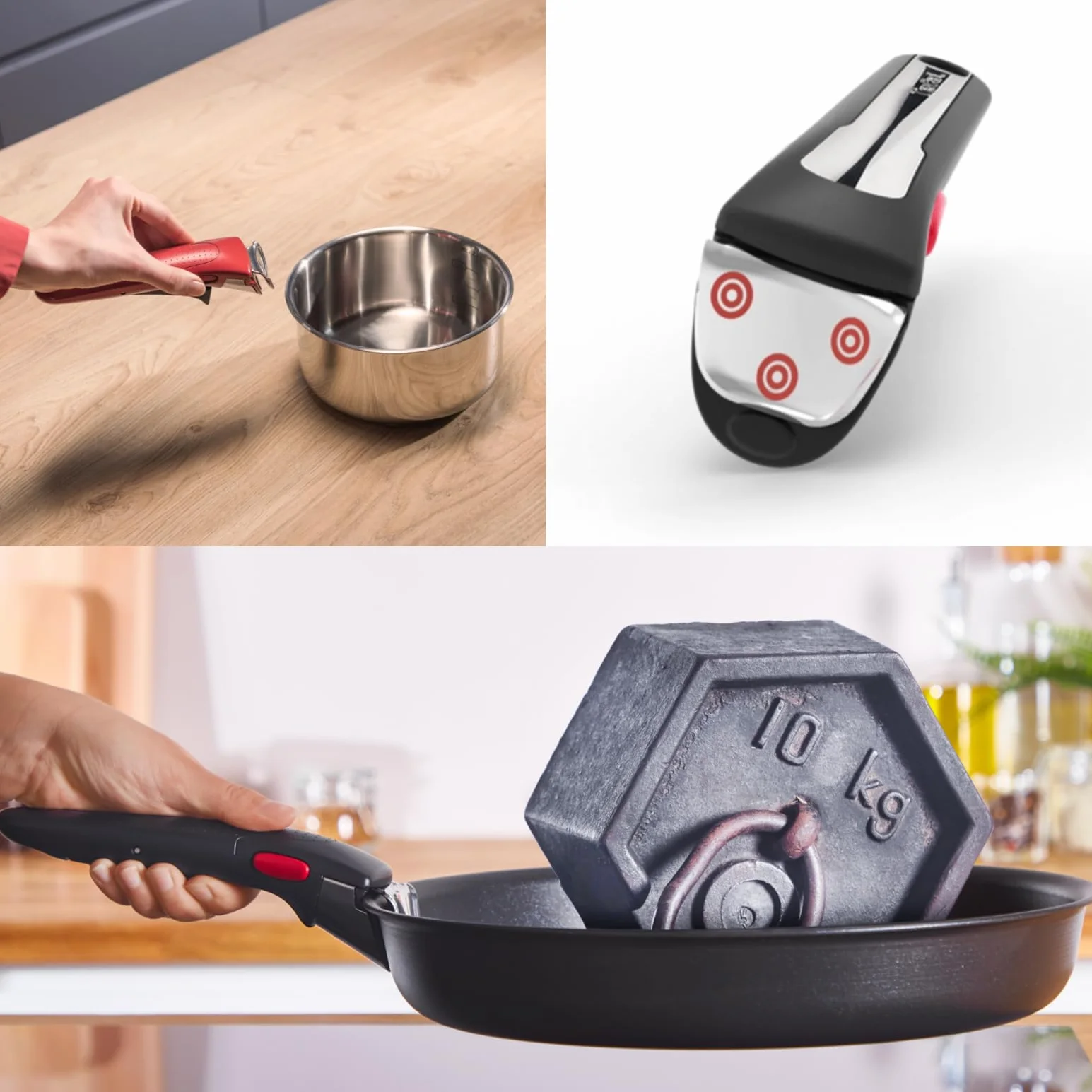 TEFAL INGENIO L9863153, odłączana rączka do wszystkich patelni i garnków z serii Ingenio, wytrzymałość 10 kg, 3 punktowy system bezpieczeństwa, oszczędność miejsca, czarna