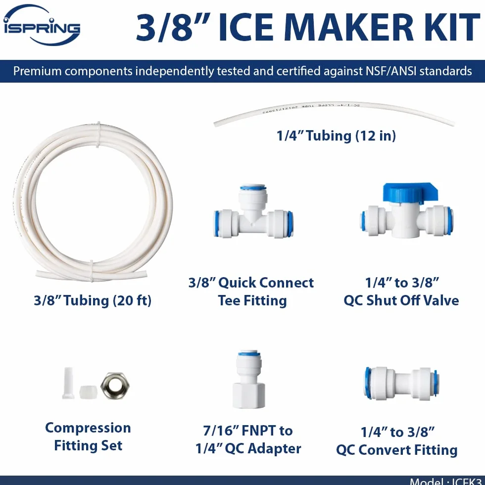 iSpring ICEK3 Kit Línea de Agua 3/8 Pulgadas Máquina Hielo 20 Pies Ósmosis Inversa