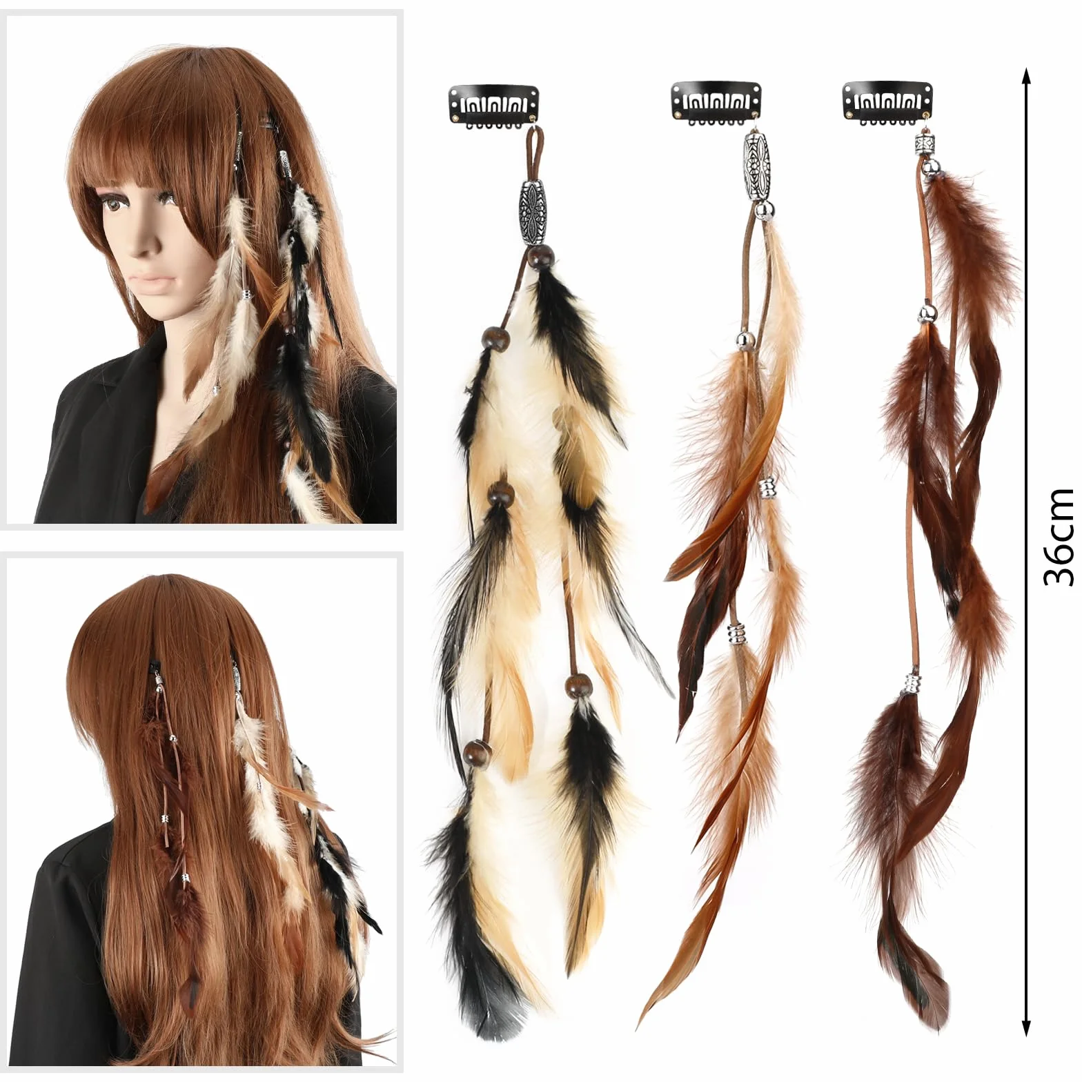 MWOOT 6 sztuk klipsów do włosów z piórami, indyjskie ozdoby do włosów dla kobiet, pióra, ozdoby do włosów w stylu boho, ozdoba głowy do kostiumu karnawałowego, Cosplay, akcesoria do dekoracji włosów z