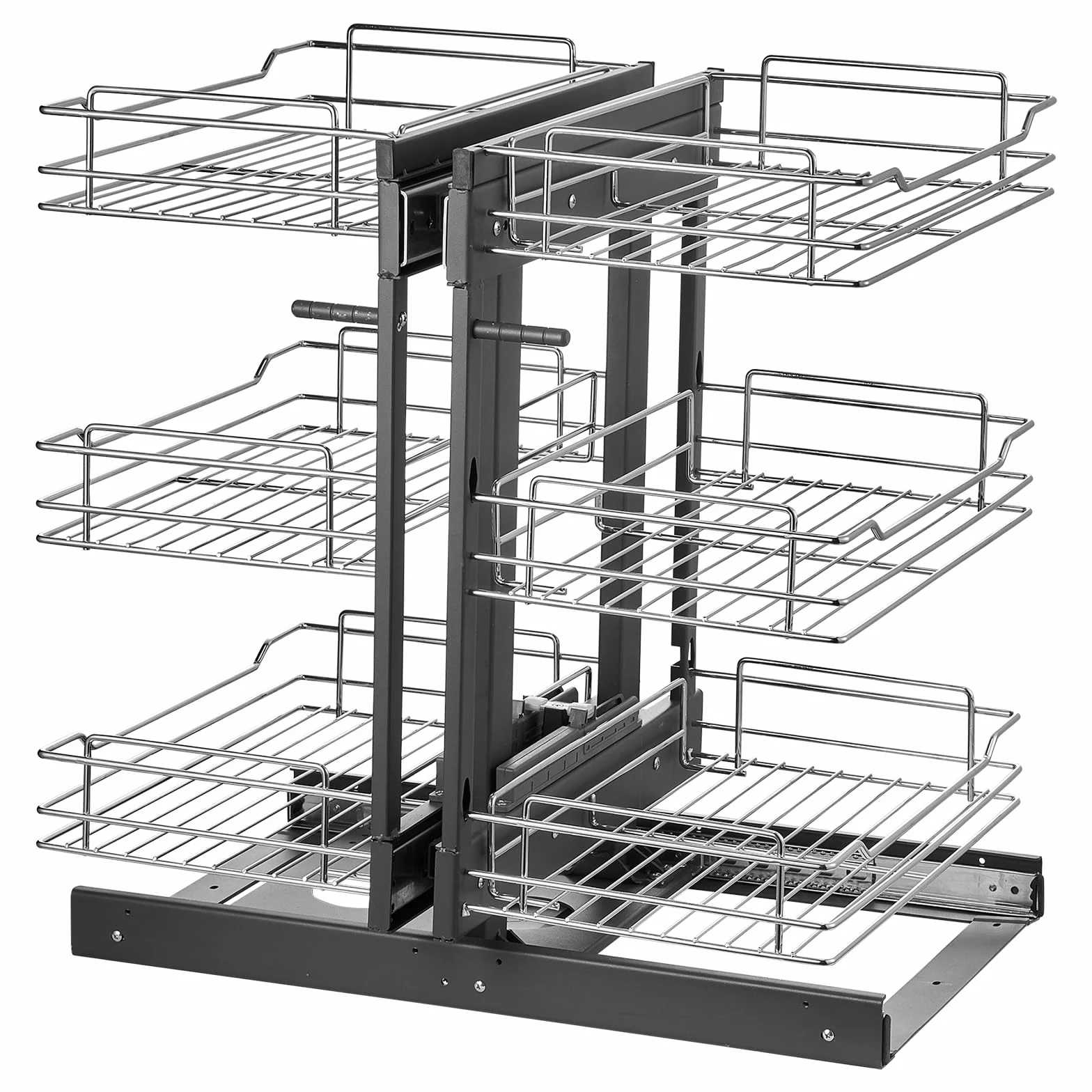 VEVOR Organizer narożny wysuwany 38 cm, 3 poziomy 6 półek, chromowana stal węglowa do szafki kuchennej