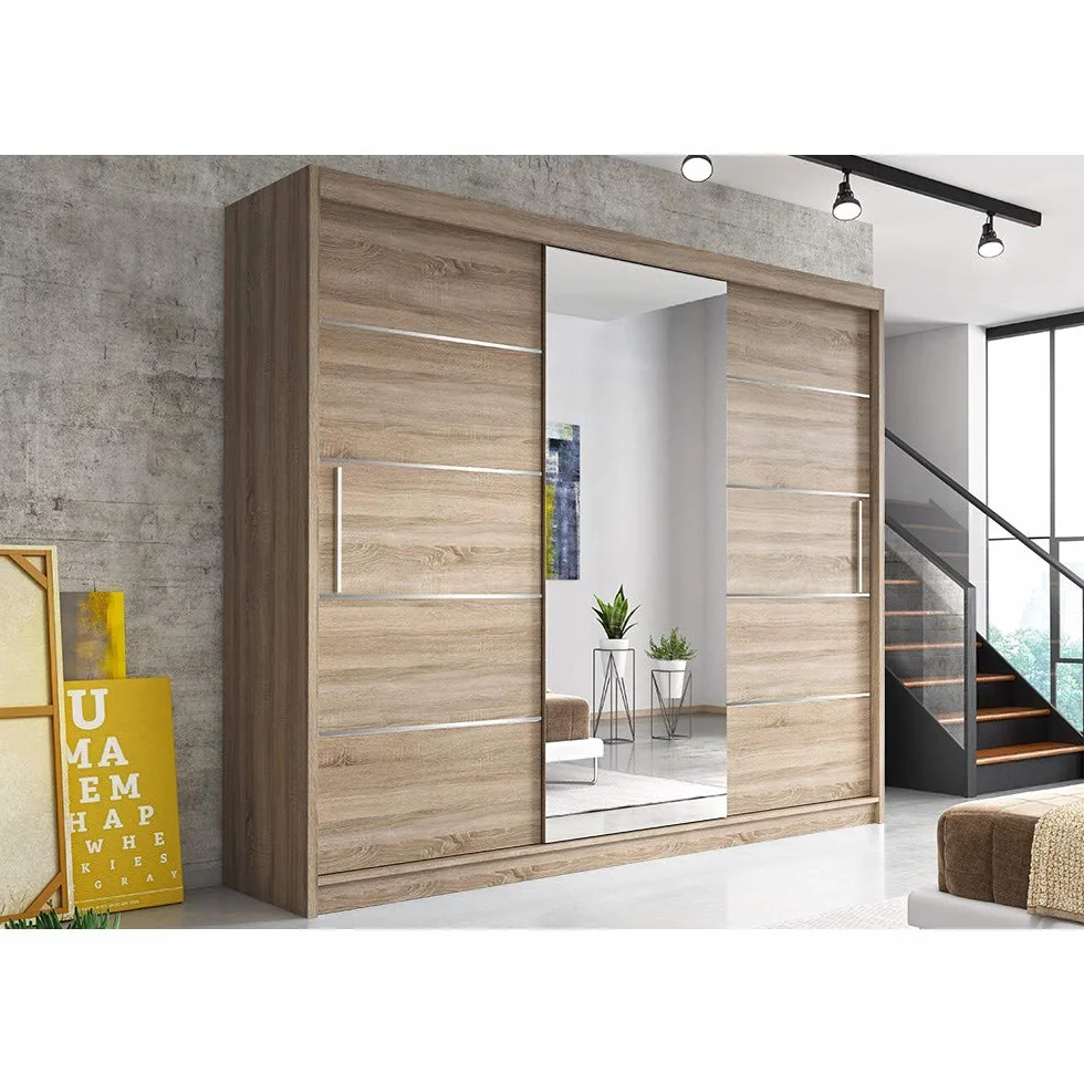 Szafa z 3 drzwiami przesuwnymi biała 233 cm lustro drążek na ubrania ML Furniture M23