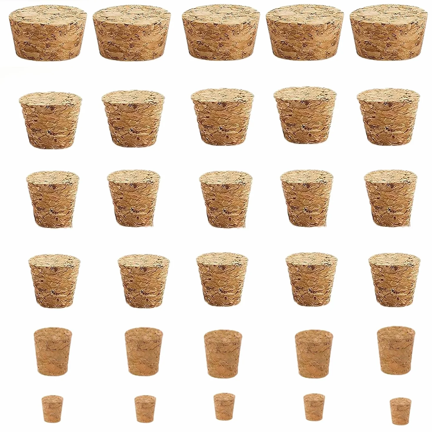 Naturalne drewniane korki stożkowe 30 szt. 6 rozmiarów do butelek