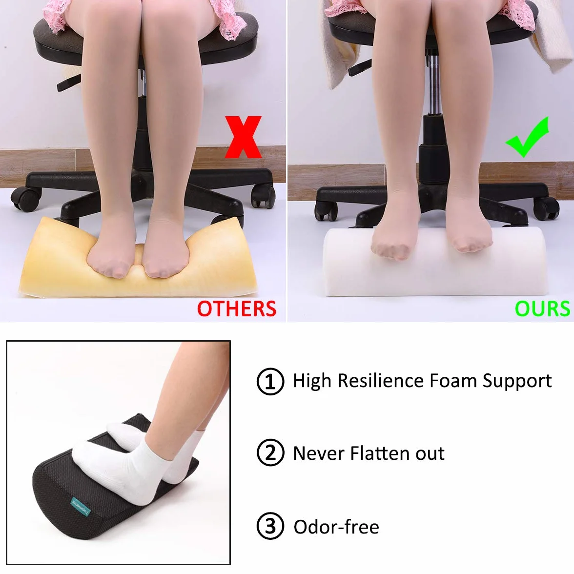 Ergonomiczna poduszka pod podnóżek do masażu biurkowy z uchwytem, pralna