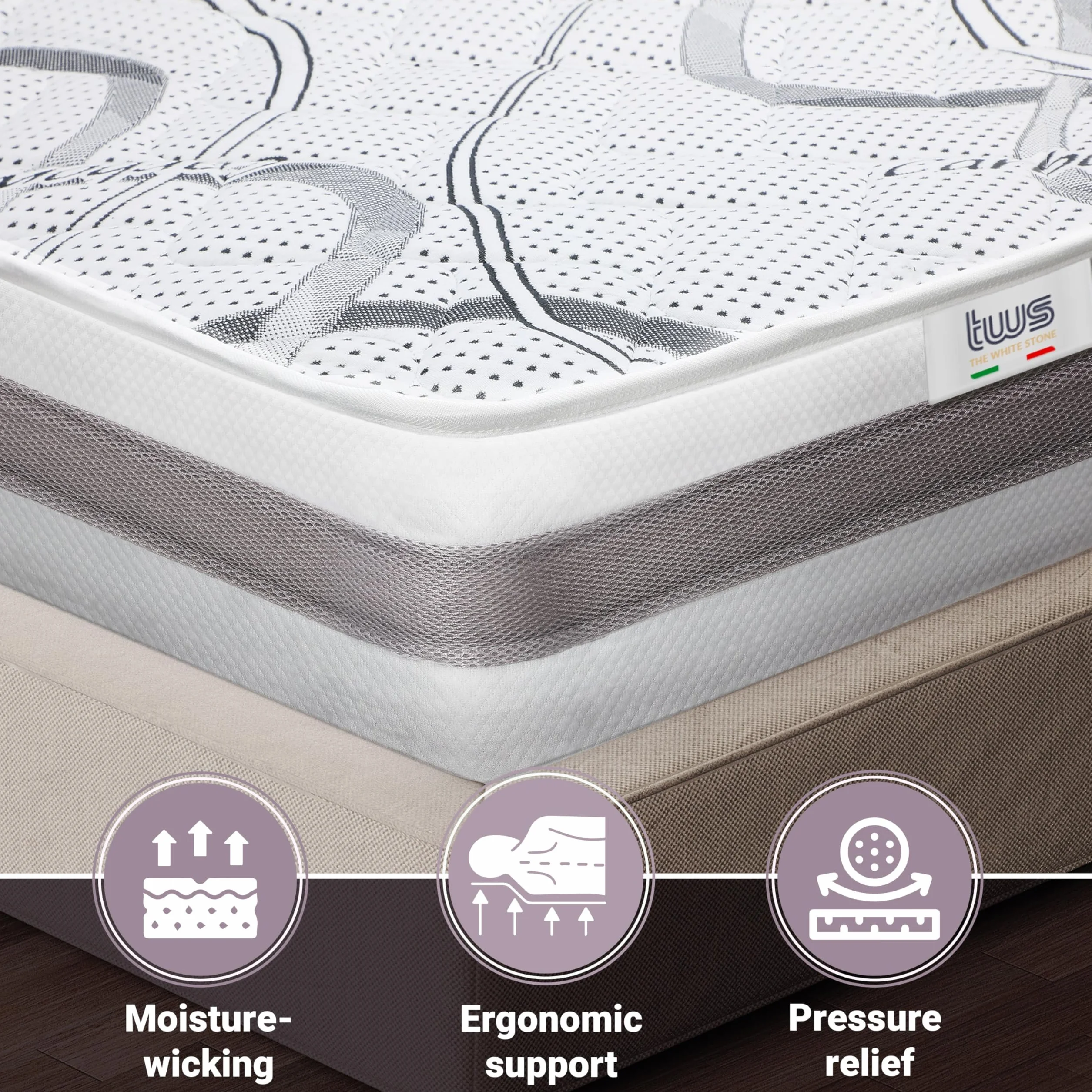 Materac 140x200 średniej twardości 25cm ortopedyczny hipoalergiczny oddychający Włochy