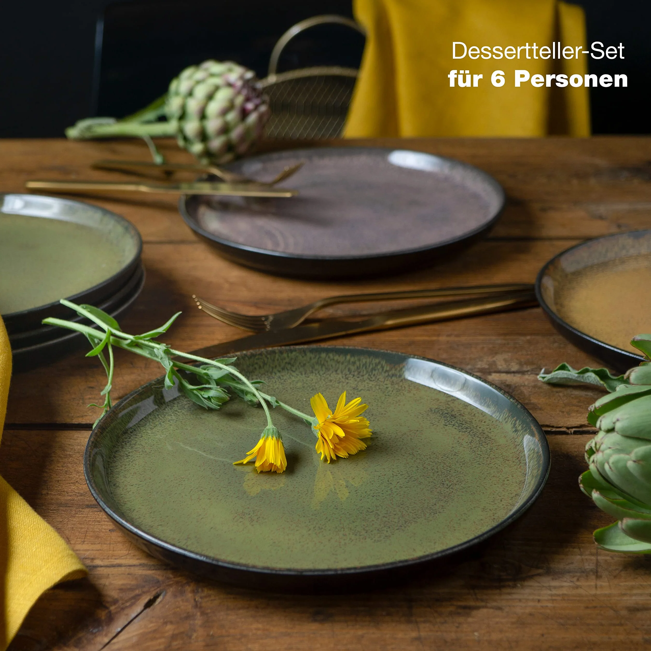Moritz & Moritz zestaw 6 talerzy deserowych w odcieniach czerwieni, żółtego i zielonego - talerze na ciasto dla 6 osób - porcelana, nadaje się do mycia w zmywarce i używania w kuchence mikrofalowej