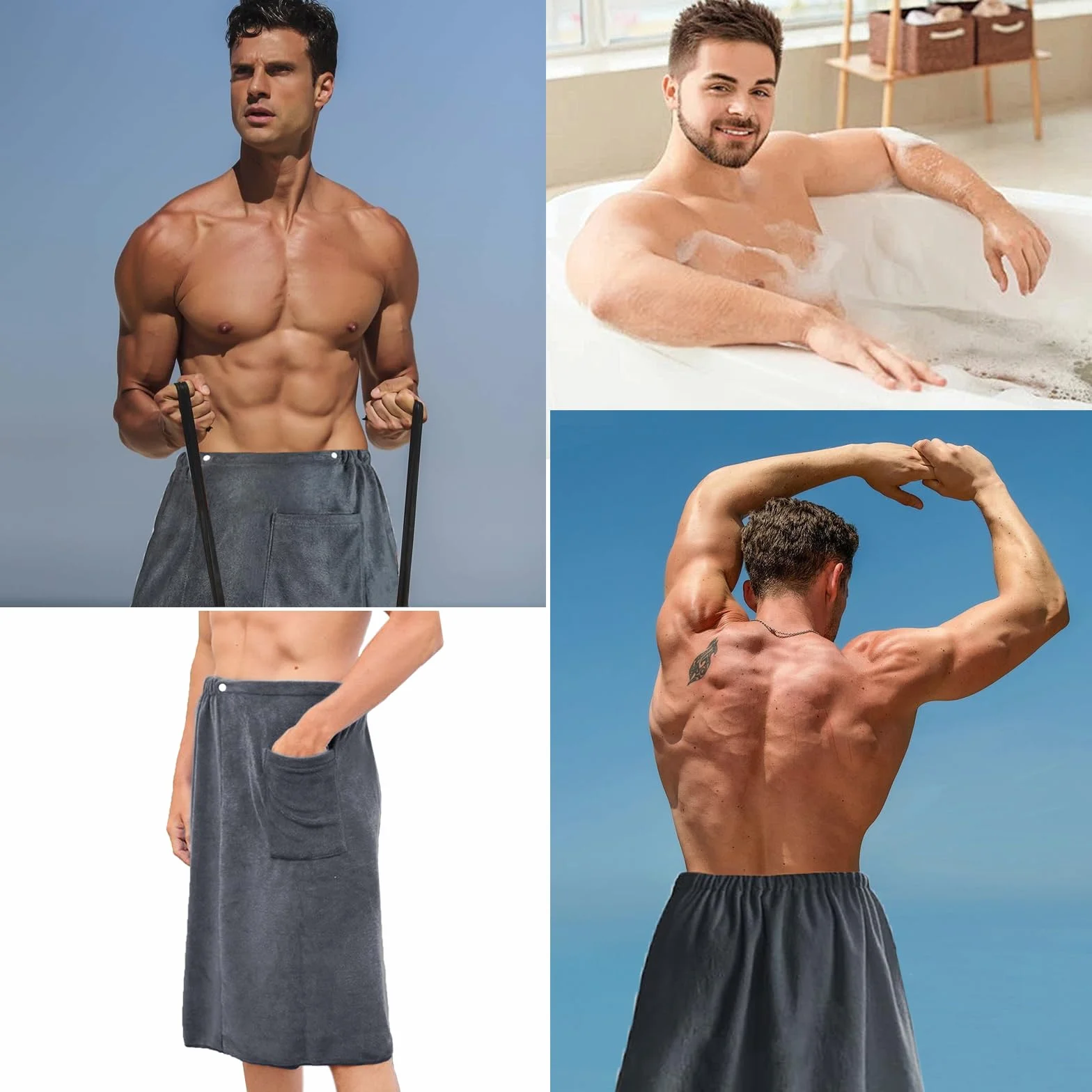 Męski kilt do sauny, regulowany, elastyczny ręcznik do sauny z zatrzaskiem, rozmiar męski ręcznik kąpielowy, szybkoschnący, do sauny, prysznica, spa, studia fitness, 70 x 140 cm