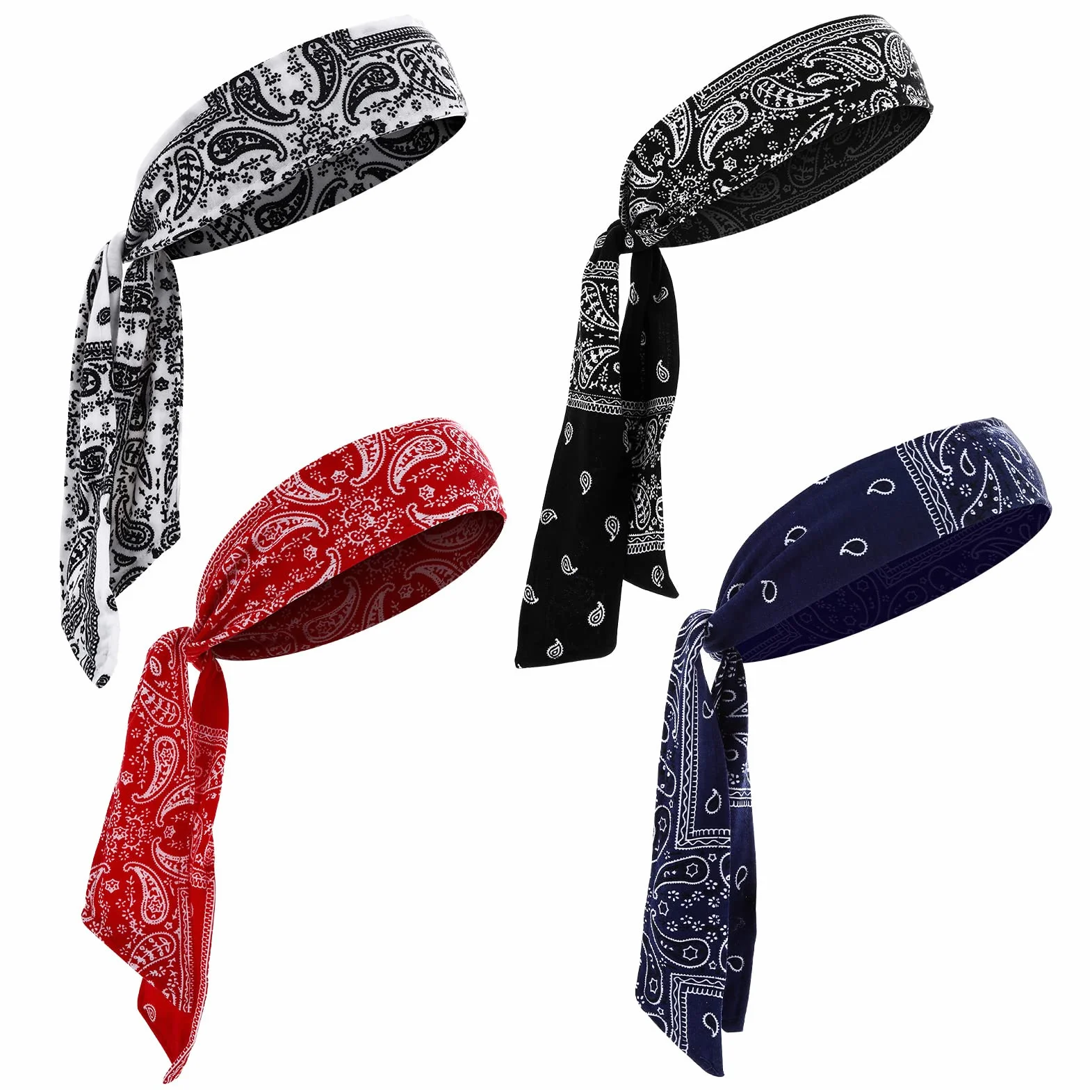 Lusofie Sportowa opaska na głowę, elastyczna bandana sportowa, regulowana bandana piracka, dla mężczyzn, opaski odprowadzające , sportowe, antypoślizgowe, do jogi, odprowadzające wilgoć, 4 szt