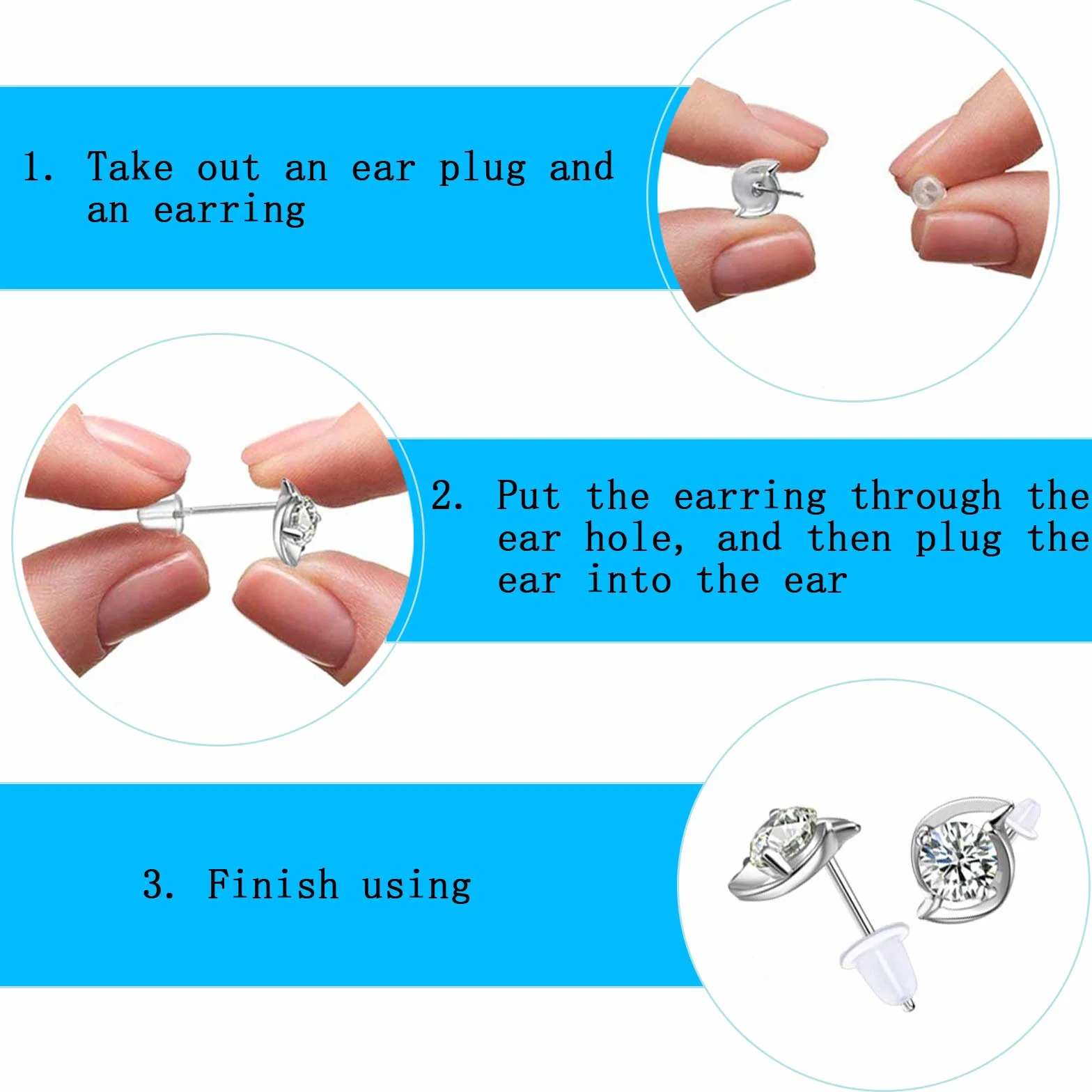 Korek do kolczyków kolczyki przezroczysty gumowy korek bezpieczeństwa Earstop zatyczki do uszu z tyłu białe plastikowe gumowe kolczyki 5 mm x 5 mm (100 sztuk)