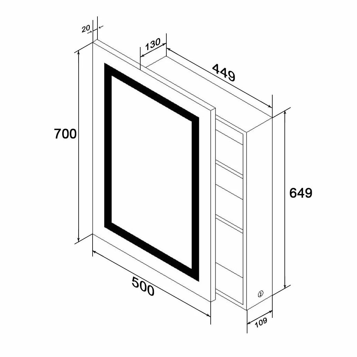 SONNI Łazienkowa szafka z lustrem LED 70x50 cm 3 kolorowe światło ściemniania gniazdko elektryczne defogging drzwi przesuwne stal nierdzewna