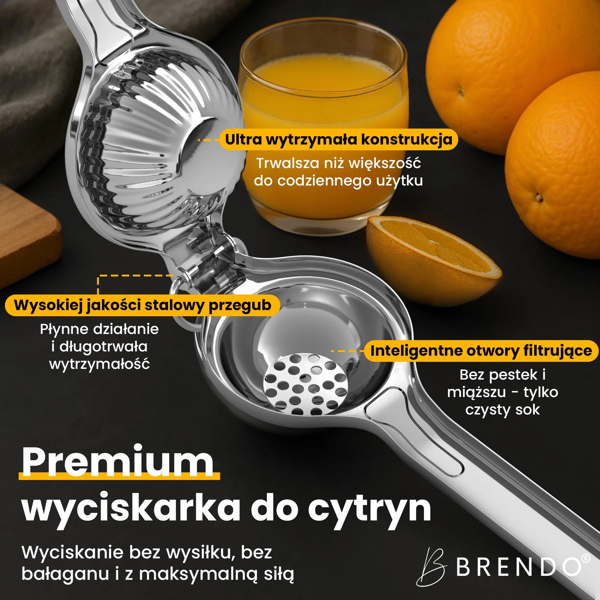 Wyciskacz do Cytrusów Brendo Premium Uniwersalny rozmiar do wszystkich owoców cytrusowych 100% efektywne wyciskanie można myć w zmywarce