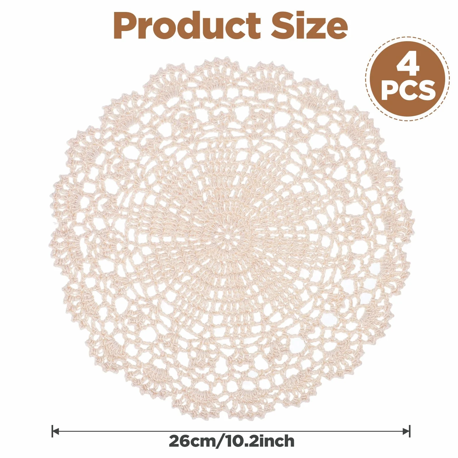 4 szt. 25 cm szydełkowane serwetki beżowe okrągłe serwetki ręcznie robione szydełkowane podkładki retro serwetki na meble do kuchni, stołu jadalnego, ślub, dekoracja na przyjęcie urodzinowe