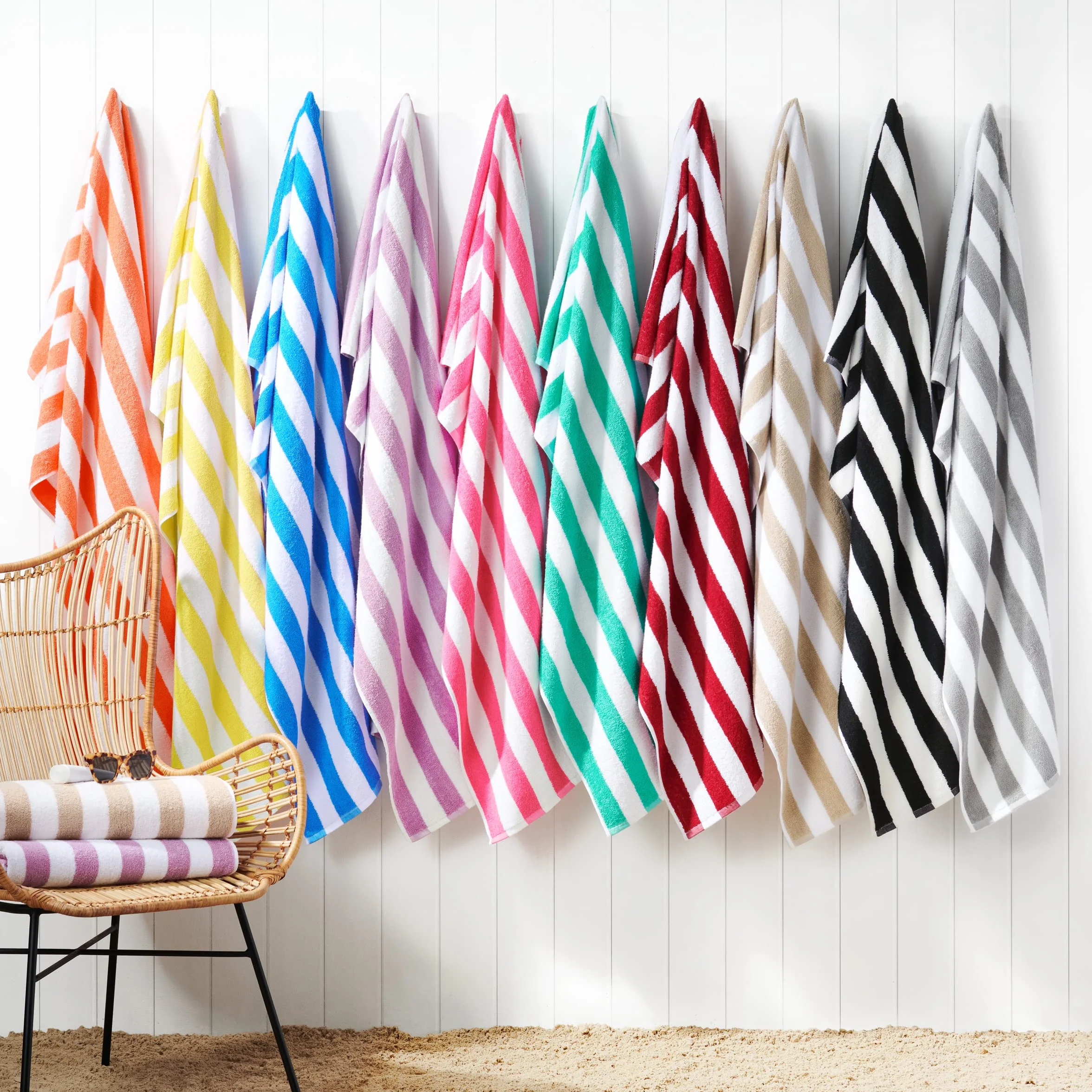 Arkwright LLC California Cabana duży ręcznik plażowy w paski 76 x 178 cm 100% bawełny ring-spun podwójna siła przędzy zestaw 4 sztuk
