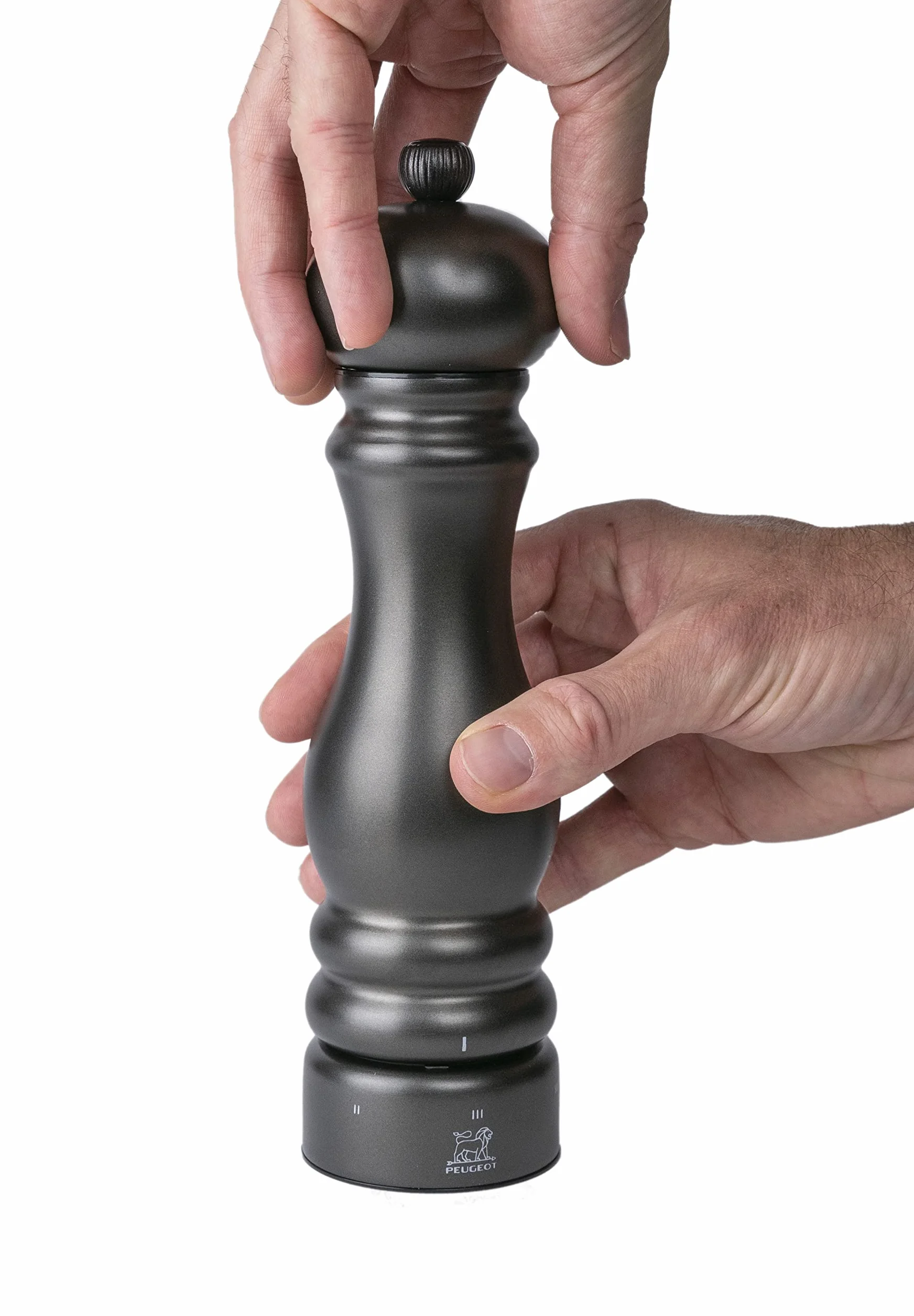 PEUGEOT Paris Chef u'Select młynek do soli 22 cm + sól kamienna w zestawie - wykonany ze stali nierdzewnej - 6 wstępnie zdefiniowanych ustawień mielenia - wyprodukowano we Francji - kolor węgla