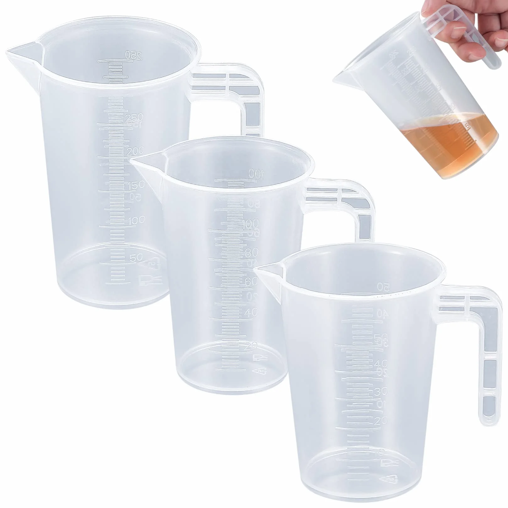 Zestaw 3 precyzyjnych miarek 50 ml, 100 ml, 250 ml z wagą do detergentów