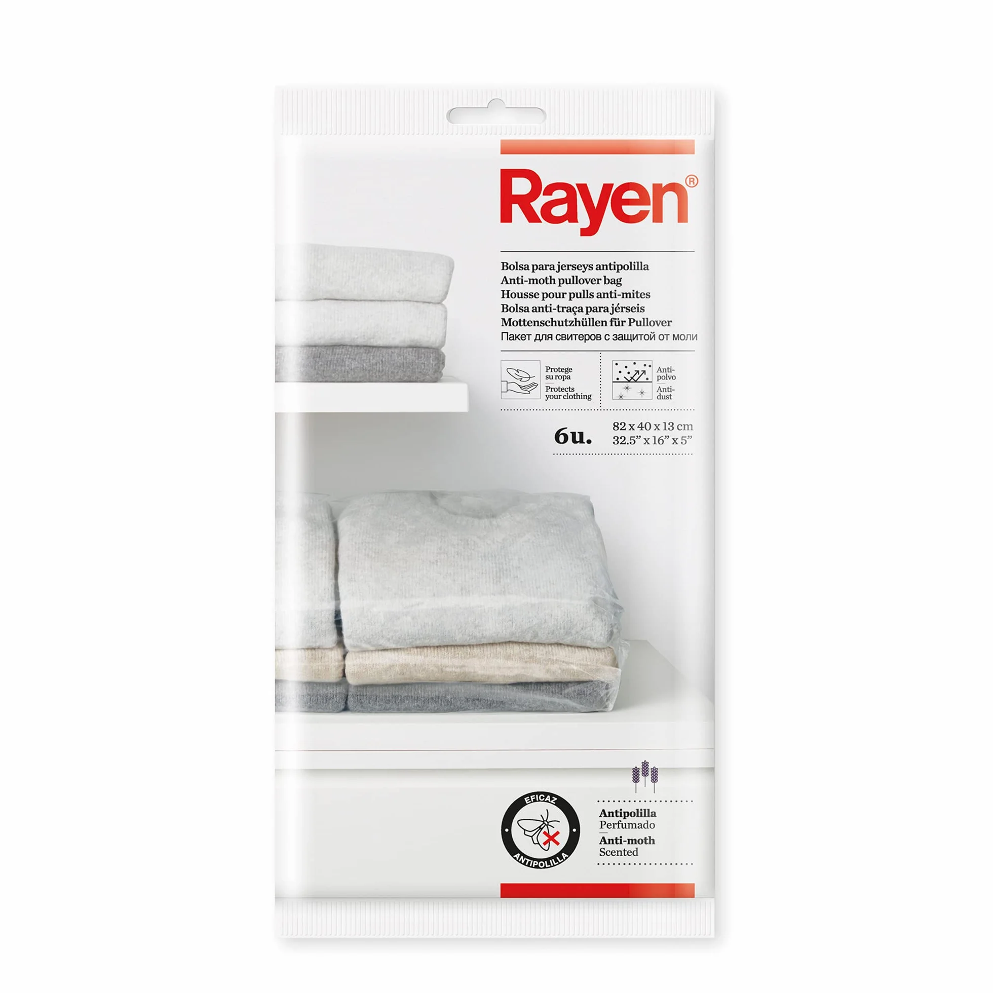Torby na ubrania przeciw molom Rayen 6 sztuk przezroczyste zapach lawendy 82 x 40 x 13 cm polietylen
