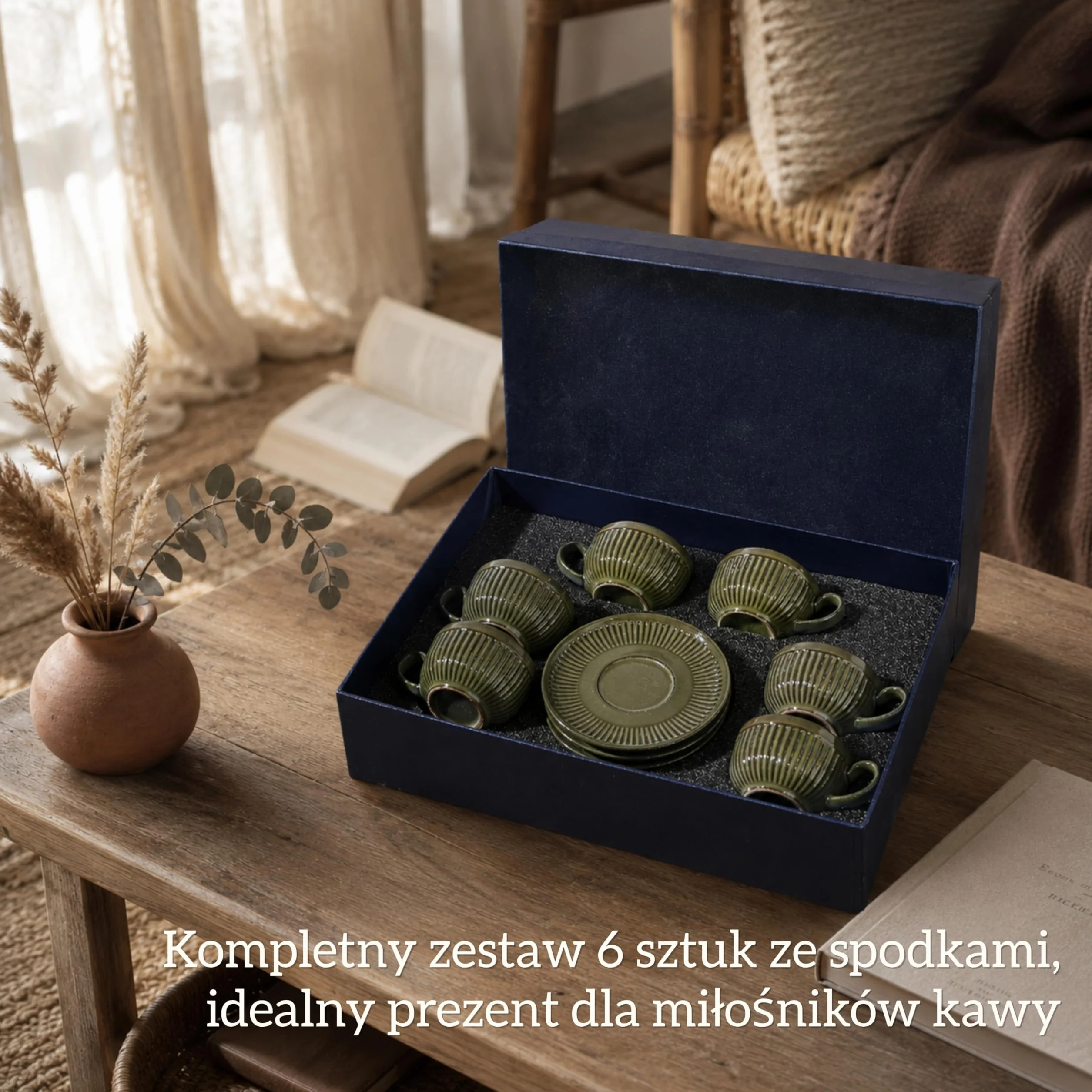 Zestaw filiżanek do espresso z spodkami 6 x 100 ml - grubościenne filiżanki do kawy z uchwytem - ręcznie robione