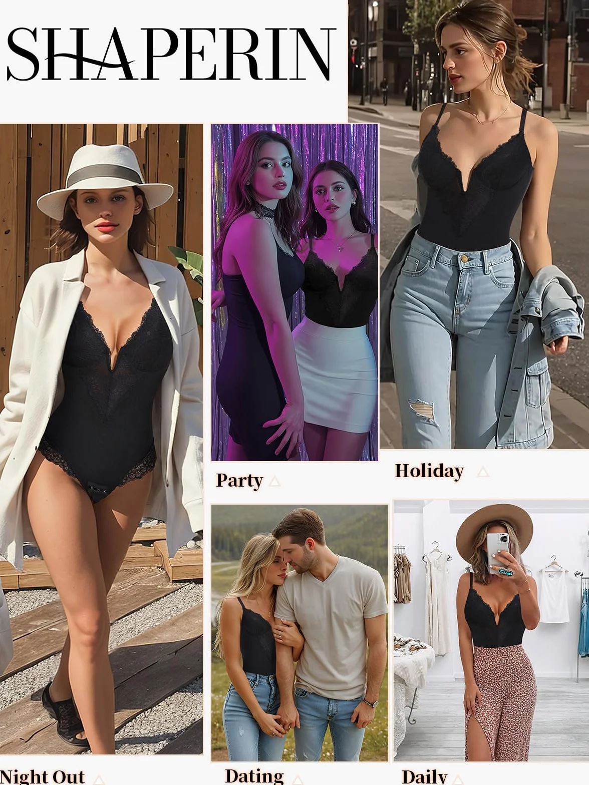 SHAPERIN Damskie body wyszczuplające wyszczuplające brzuch płaskie body stringi koronkowa bielizna modelująca body topy
