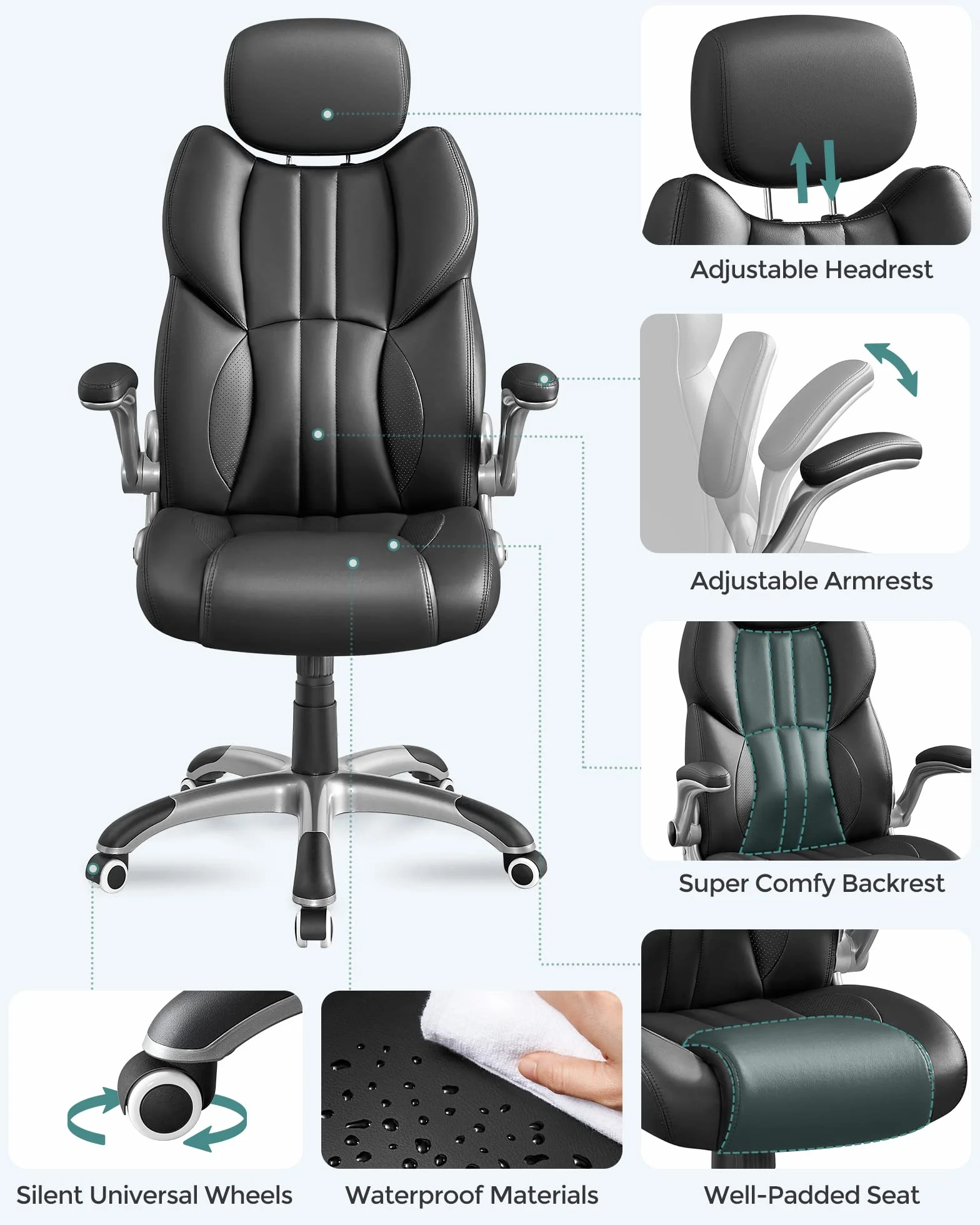 SONGMICS Fotel biurowy ergonomiczny obrotowy OBG65BK 150 kg czarny